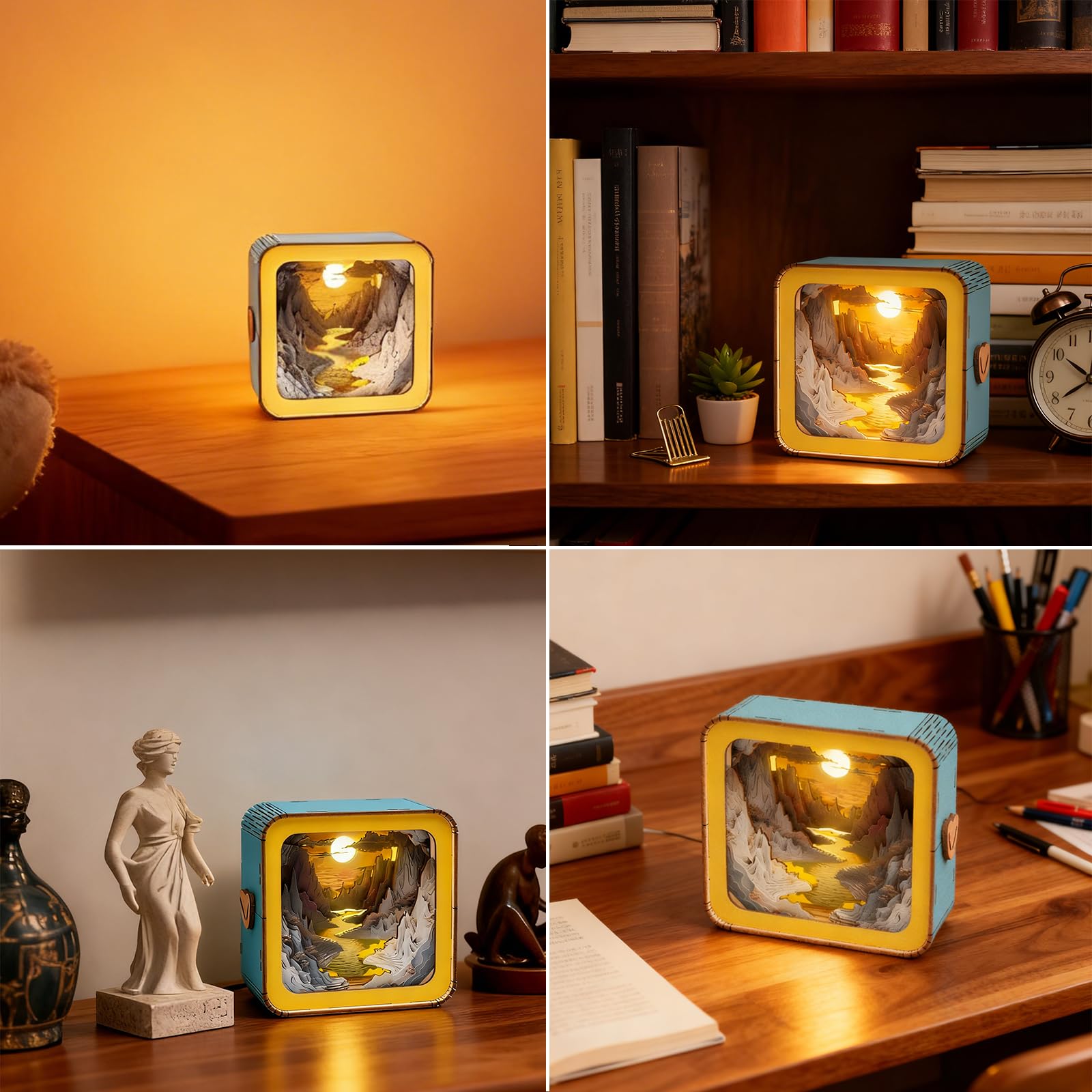 3D Puzzle Nightlight-Wooden 3D Puzzle Gifts-3D Wood Puzzles Sunlit Rivers Storybook Nightlight Home Décor for Adults,Unique Gifts for Mom,Dad,Sister,Wife - Image 3