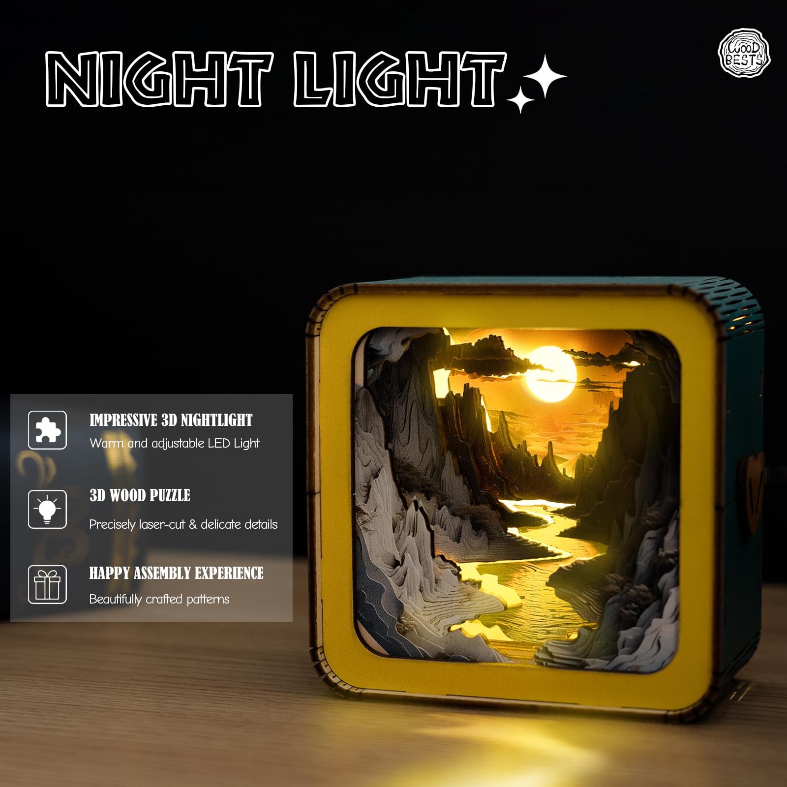 3D Puzzle Nightlight-Wooden 3D Puzzle Gifts-3D Wood Puzzles Sunlit Rivers Storybook Nightlight Home Décor for Adults,Unique Gifts for Mom,Dad,Sister,Wife - Image 6