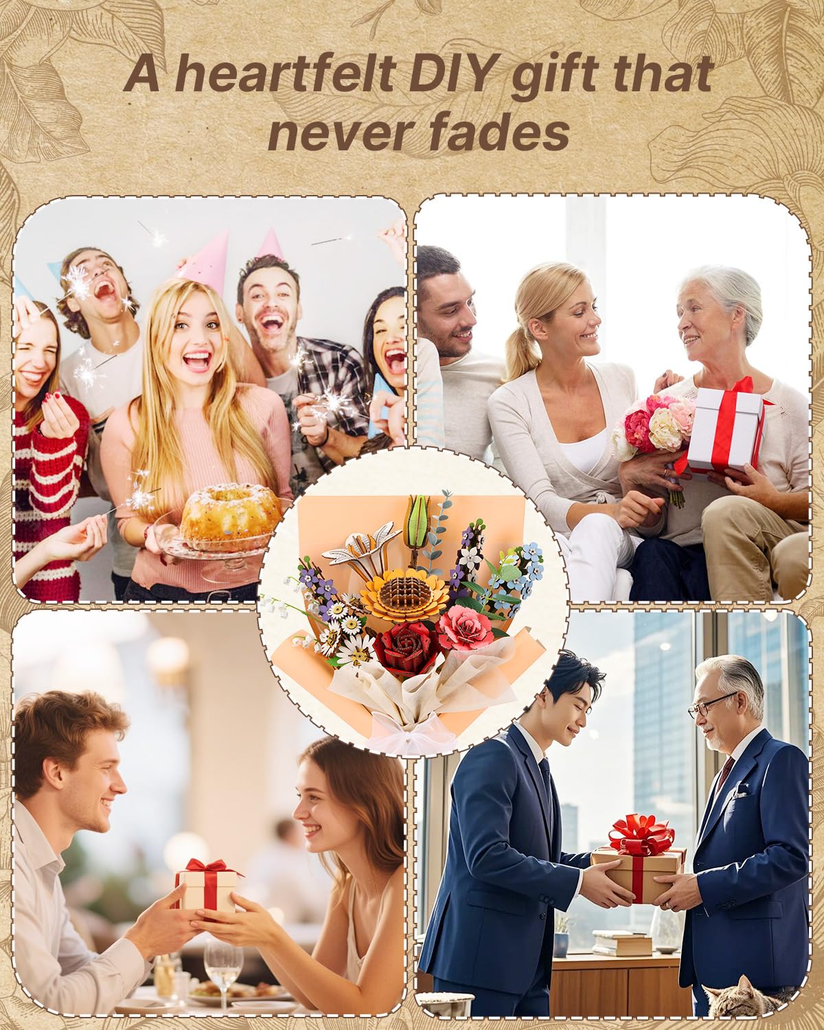 3D Wooden Puzzles Flower Bouquet, 395 Pieces DIY 3D Flowers Puzzle for Adults Model Kit Building Set, Creative Gift Idea for Lovers Home Decor (Sunflower/Carnation/White Lily/Daisy/Red Rose) - Image 5