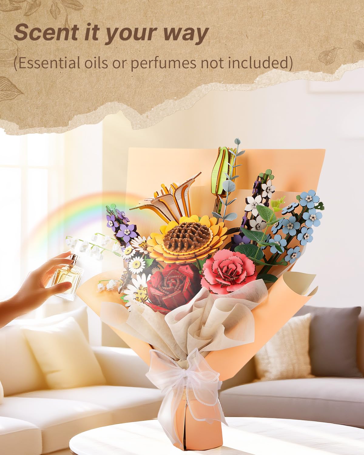 3D Wooden Puzzles Flower Bouquet, 395 Pieces DIY 3D Flowers Puzzle for Adults Model Kit Building Set, Creative Gift Idea for Lovers Home Decor (Sunflower/Carnation/White Lily/Daisy/Red Rose) - Image 7