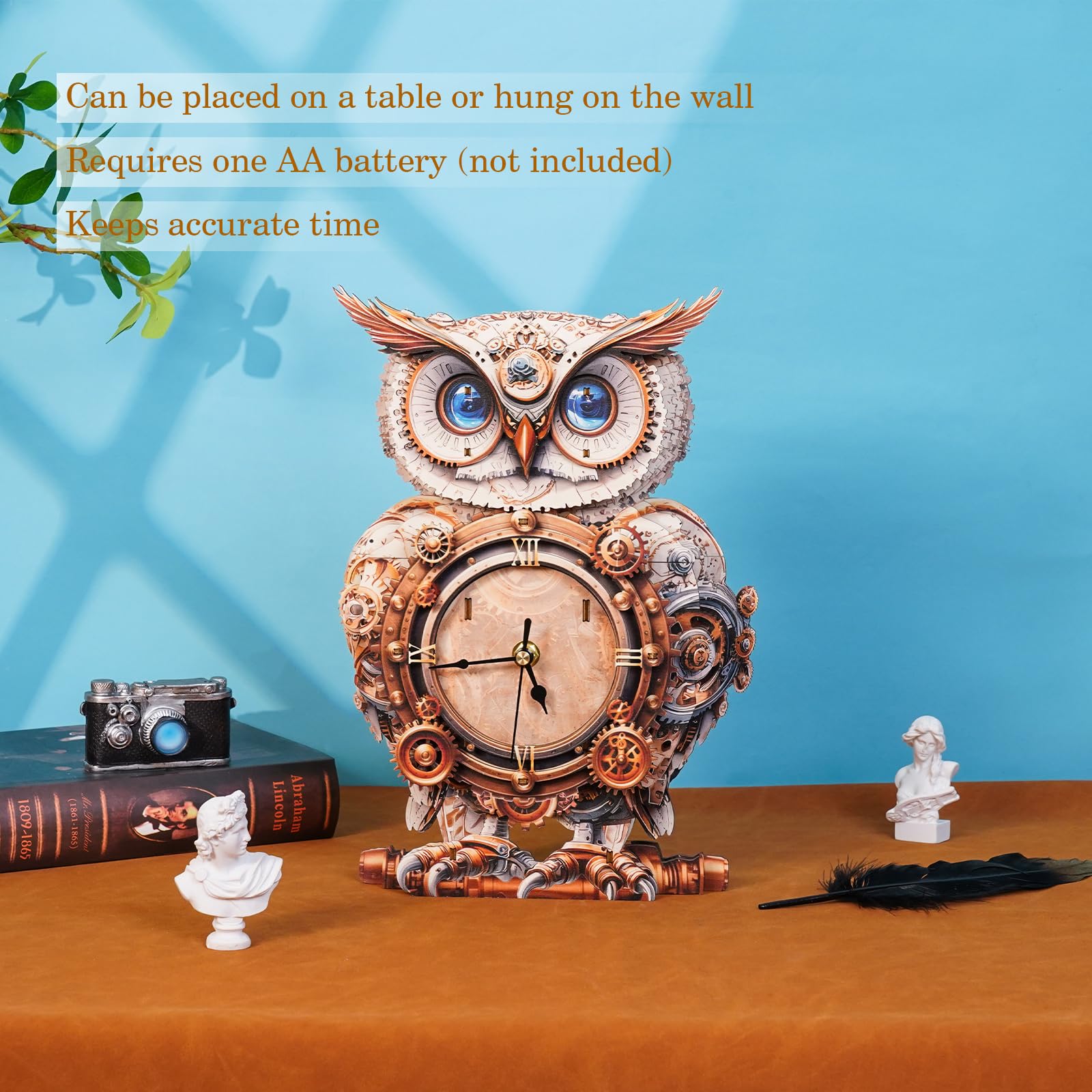 3D Wooden Puzzles for Adults Mechanical Owl Clock - Model Building Kit for Men Women Clock Puzzle Creative Craft Gift Home Deco for DIY Enthusiasts, Brain Teaser Building Set for Adults (Owl) - Image 4