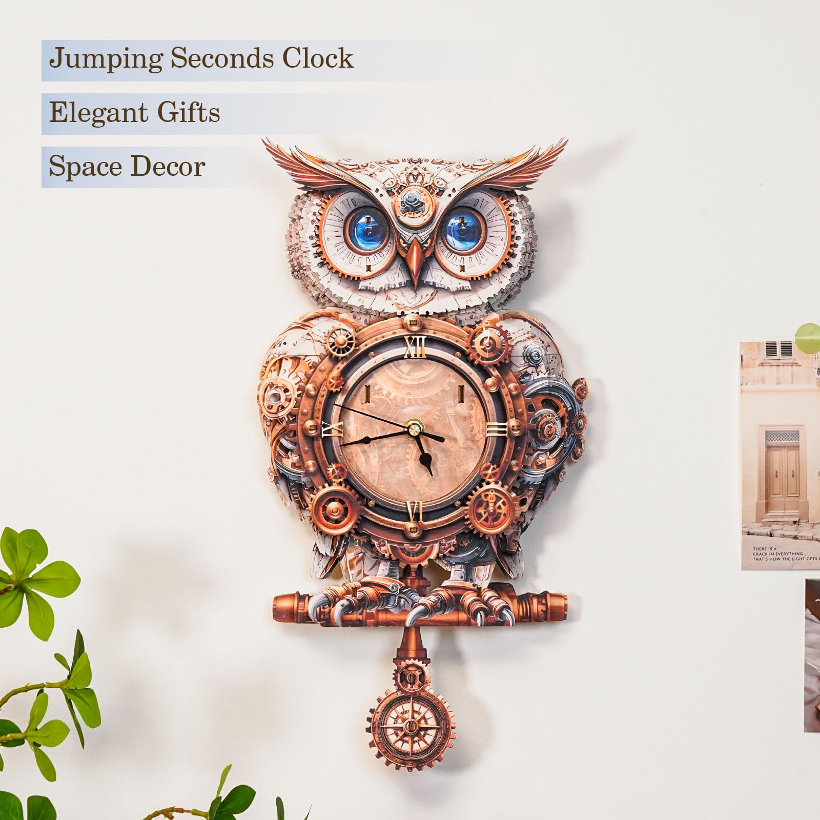 3D Wooden Puzzles for Adults Mechanical Owl Clock - Model Building Kit for Men Women Clock Puzzle Creative Craft Gift Home Deco for DIY Enthusiasts, Brain Teaser Building Set for Adults (Owl) - Image 5