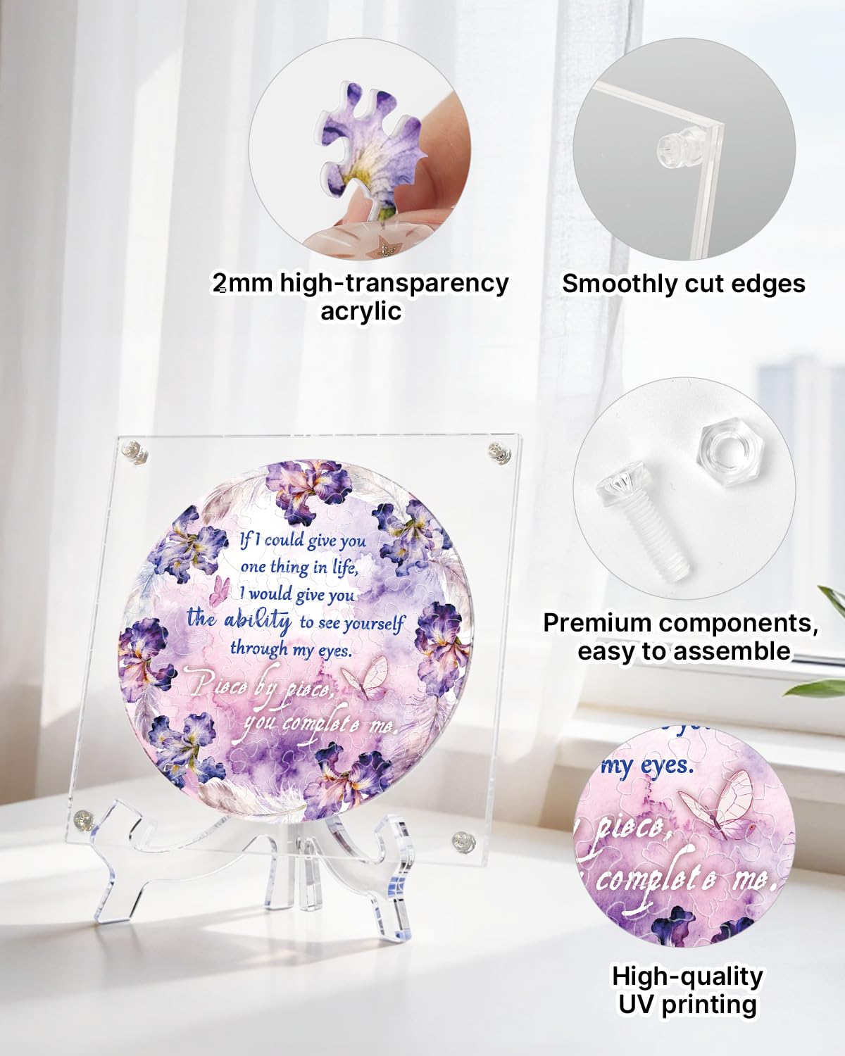 Acrylic Puzzle Ornament - Impossible Puzzles for Adults 3D Crystal Acrylic Puzzle Piece DIY Irregular Jigsaw Decor Creative Collectible Gift Family Friends Lover him Her Women Christmas Birthday - Image 3