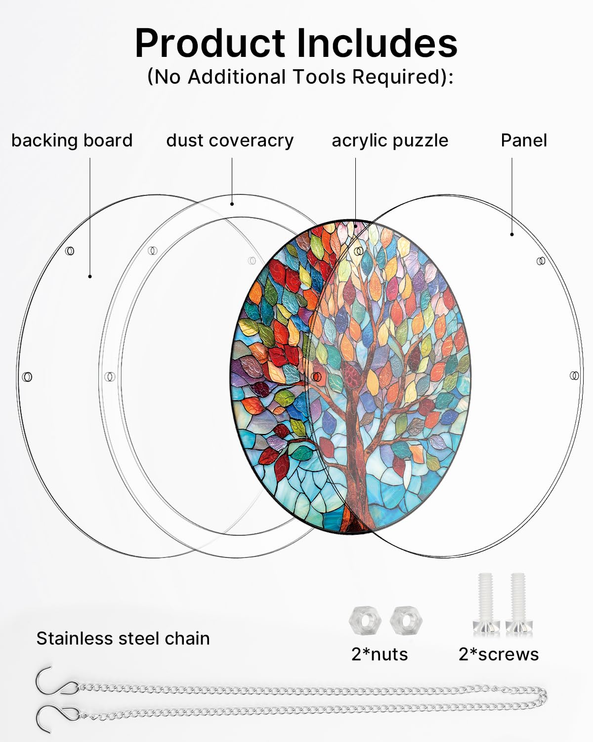 Acrylic Puzzles Suncatcher Window Hanging, 83 Pieces 7.4 Inch Sun Catcher Acrylic Puzzles Garden Decoration for Women Men Mom Birthday Gift Home Decor (Vivid Tree) - Image 6