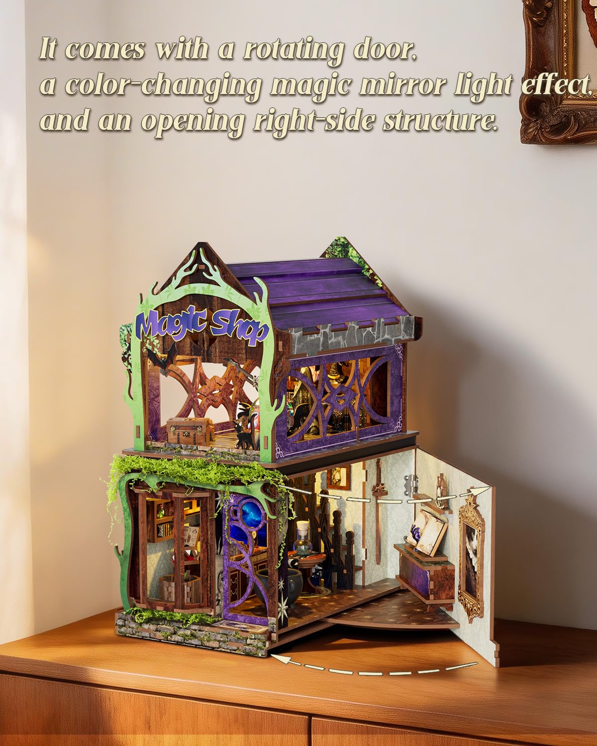 Book Nook Kit - Magic Shop, 156 PCS DIY Miniature House 3D Wooden Puzzles for Adults, Retro Train Dollhouse Tiny Booknook Bookshelf Decor, Stress Relief Craft for Enthusiasts Lovers Friends - Image 7