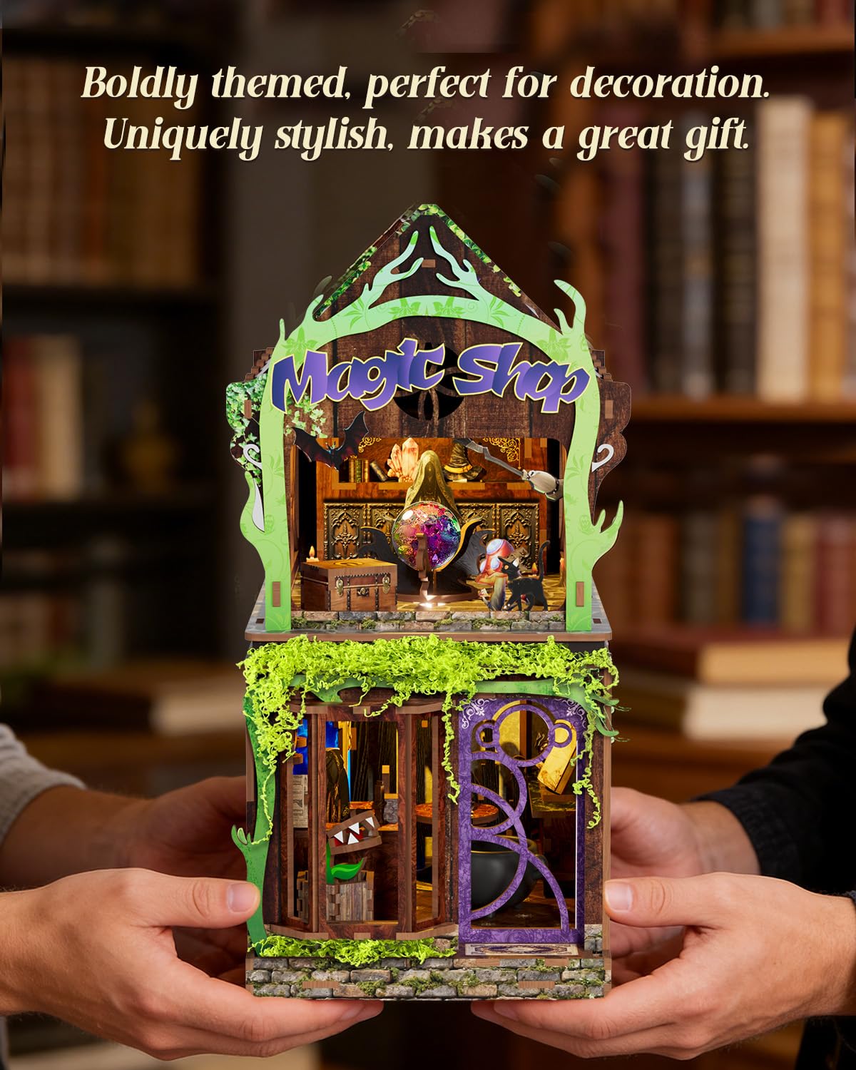 Book Nook Kit - Magic Shop, 156 PCS DIY Miniature House 3D Wooden Puzzles for Adults, Retro Train Dollhouse Tiny Booknook Bookshelf Decor, Stress Relief Craft for Enthusiasts Lovers Friends - Image 8