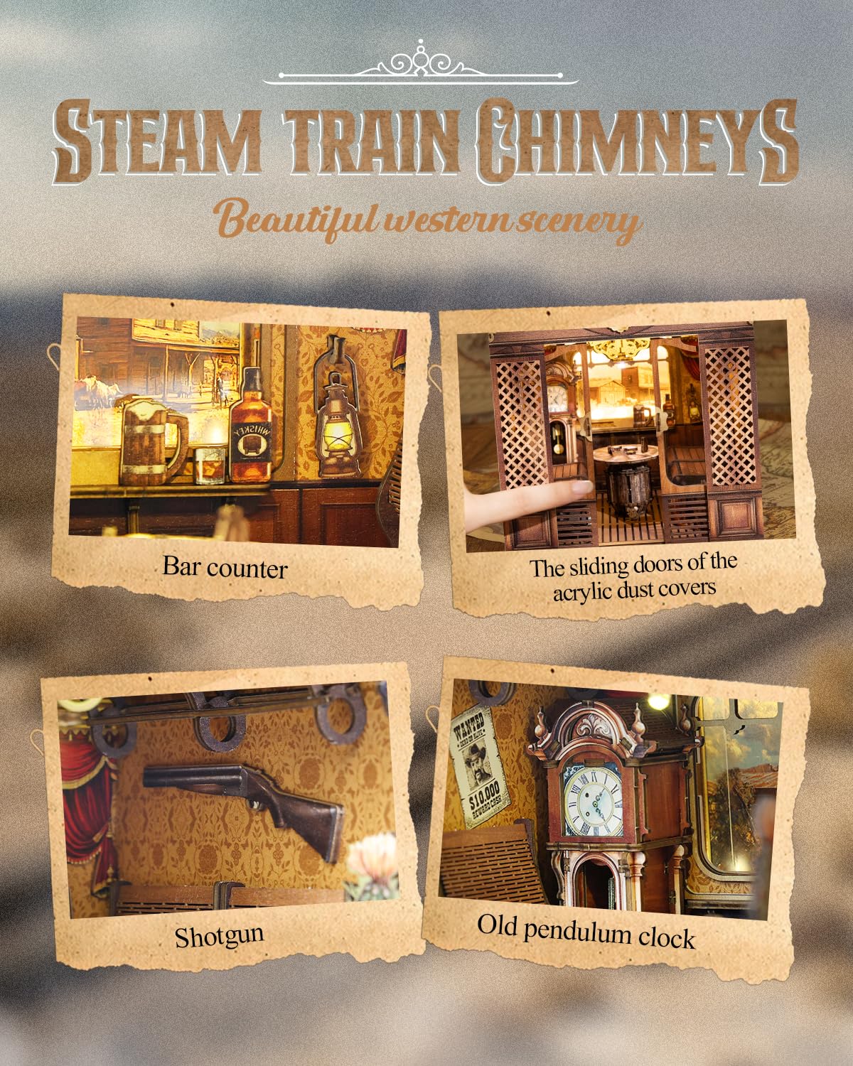 DIY Book Nook Kit, 3D Wooden Puzzle Miniature Booknook Bookend Bookshelf Decor with LED Light, Bookshelf Insert Booknook, Book Nook Kits for Adults (Retro Train) - Image 3