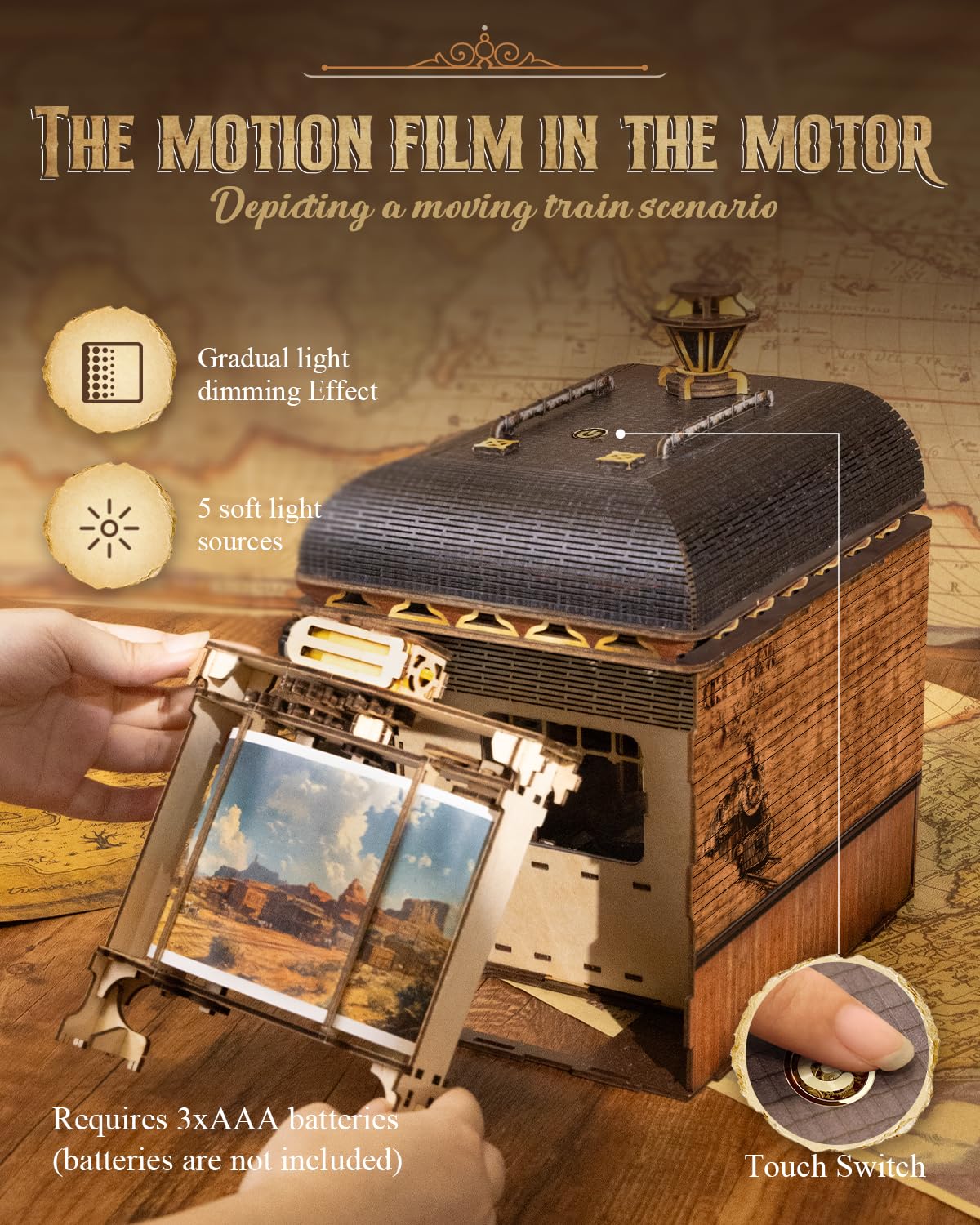 DIY Book Nook Kit, 3D Wooden Puzzle Miniature Booknook Bookend Bookshelf Decor with LED Light, Bookshelf Insert Booknook, Book Nook Kits for Adults (Retro Train) - Image 4