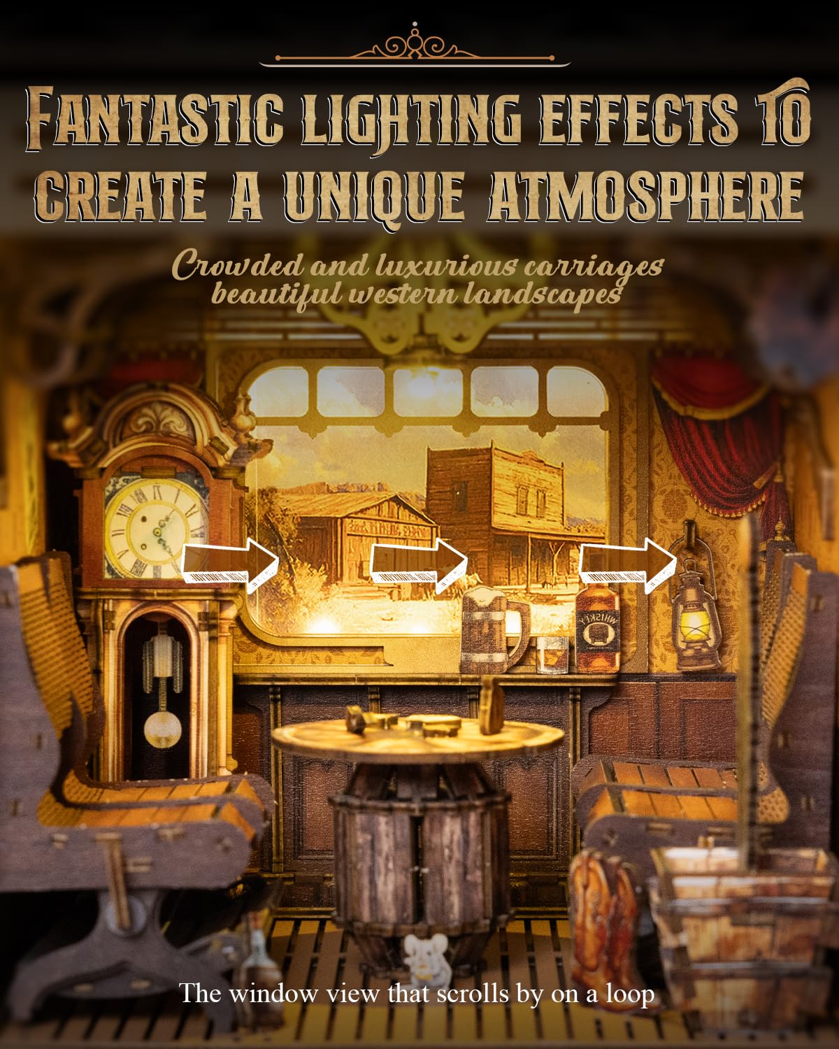 DIY Book Nook Kit, 3D Wooden Puzzle Miniature Booknook Bookend Bookshelf Decor with LED Light, Bookshelf Insert Booknook, Book Nook Kits for Adults (Retro Train) - Image 5