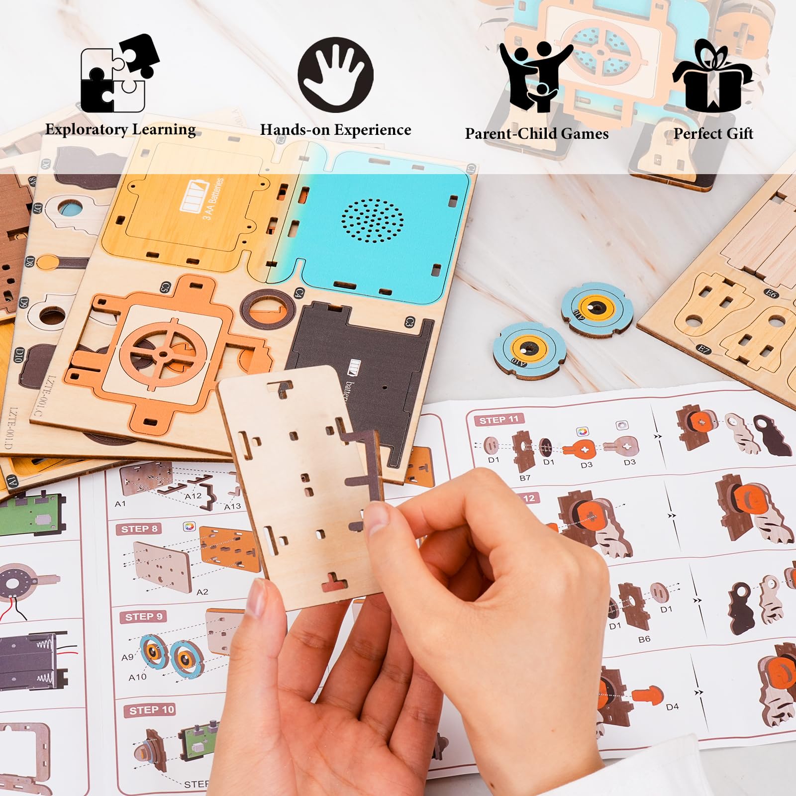 DIY Wooden Voice Recorder Robot – 3D Puzzle Model Kit with Sound Playback, Rotating Parts & Mechanical Assembly – Unique Gift for Puzzle Enthusiasts & Makers - Image 4