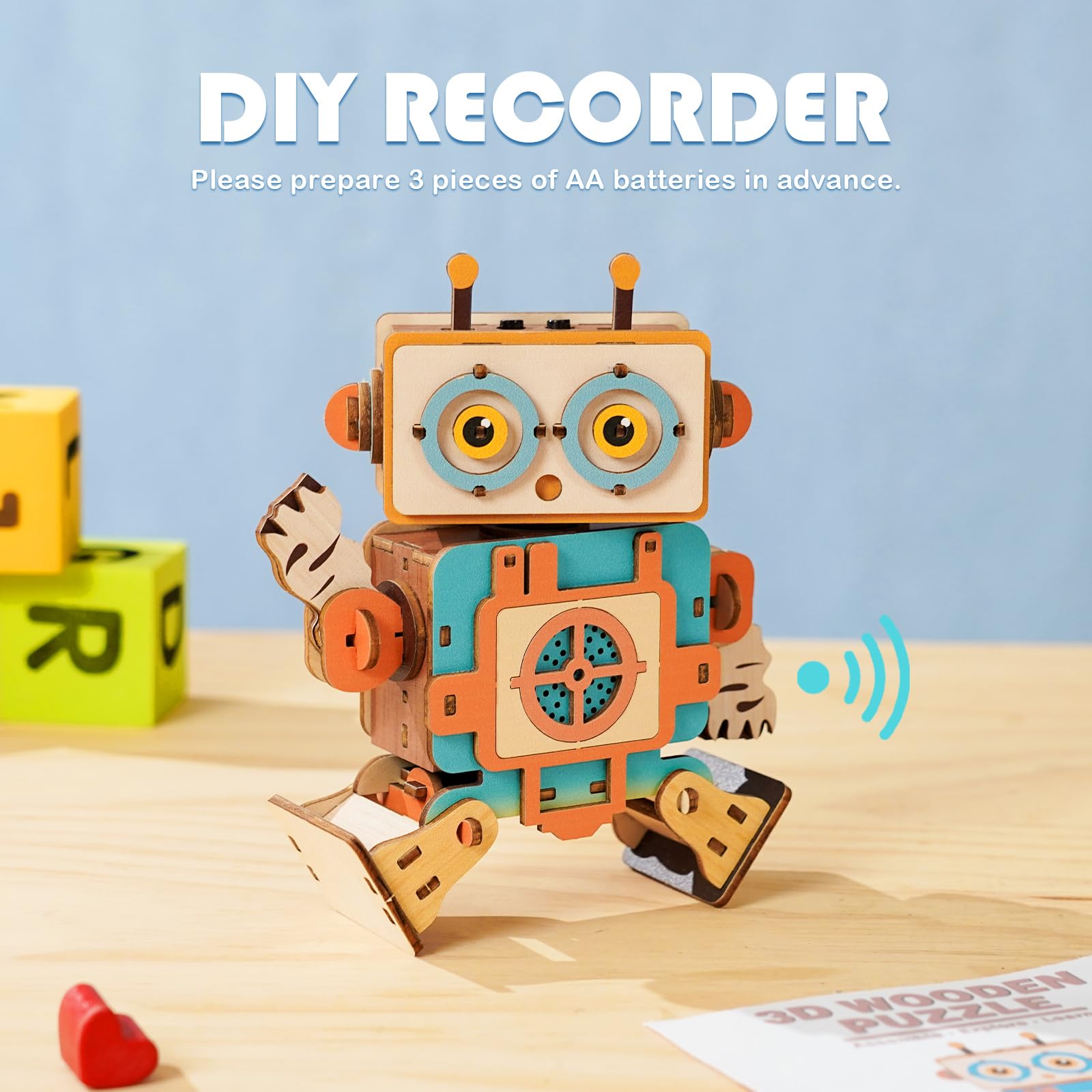 DIY Wooden Voice Recorder Robot – 3D Puzzle Model Kit with Sound Playback, Rotating Parts & Mechanical Assembly – Unique Gift for Puzzle Enthusiasts & Makers - Image 5