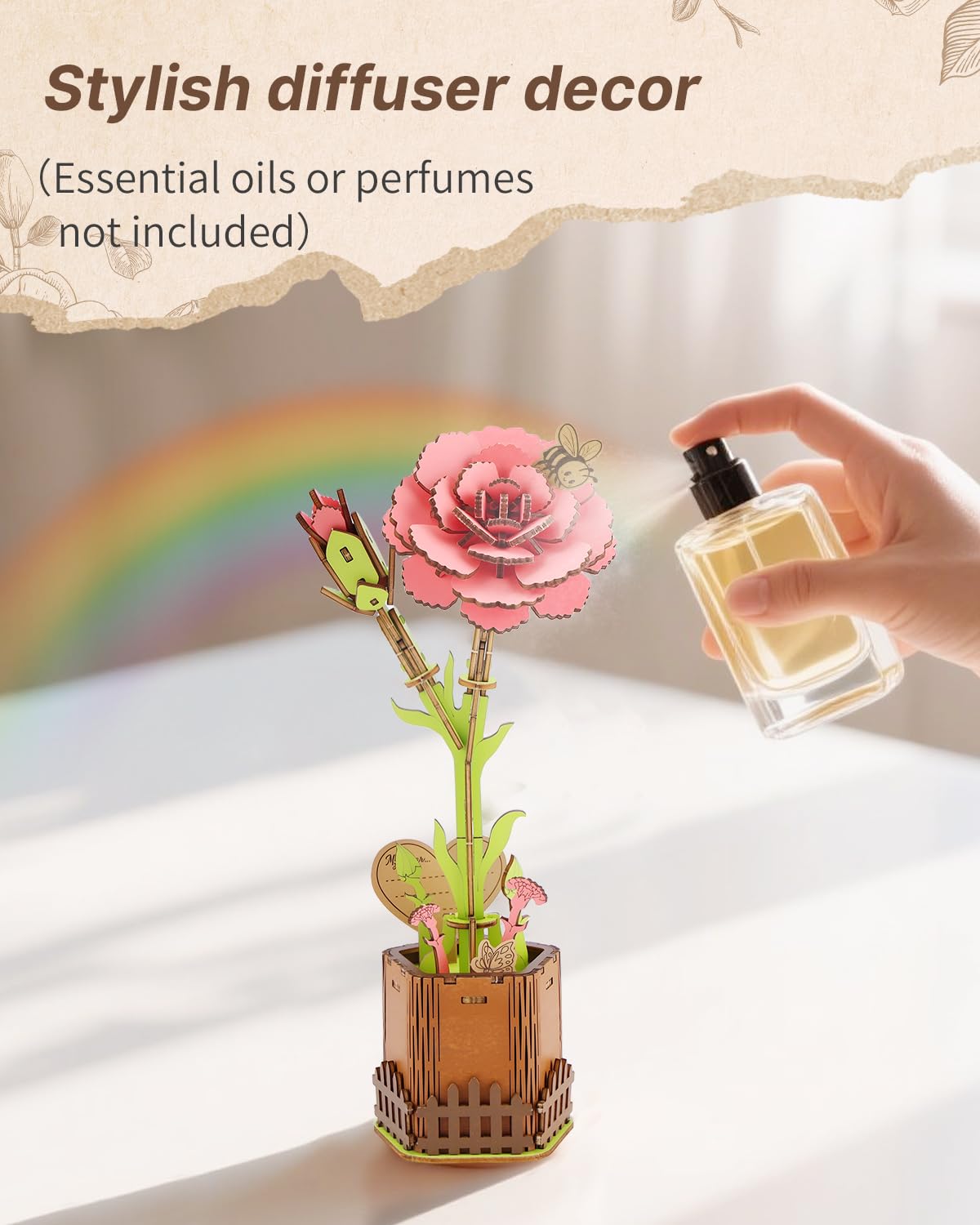 KAAYEE 3D Flower Wooden Puzzles for Adults, 90 PCS Wood Carnation DIY Craft Kit Brain Teaser Creative Gift for Puzzle Lovers Home Decors Fake Flowers for Table, Desk, Office - Image 9