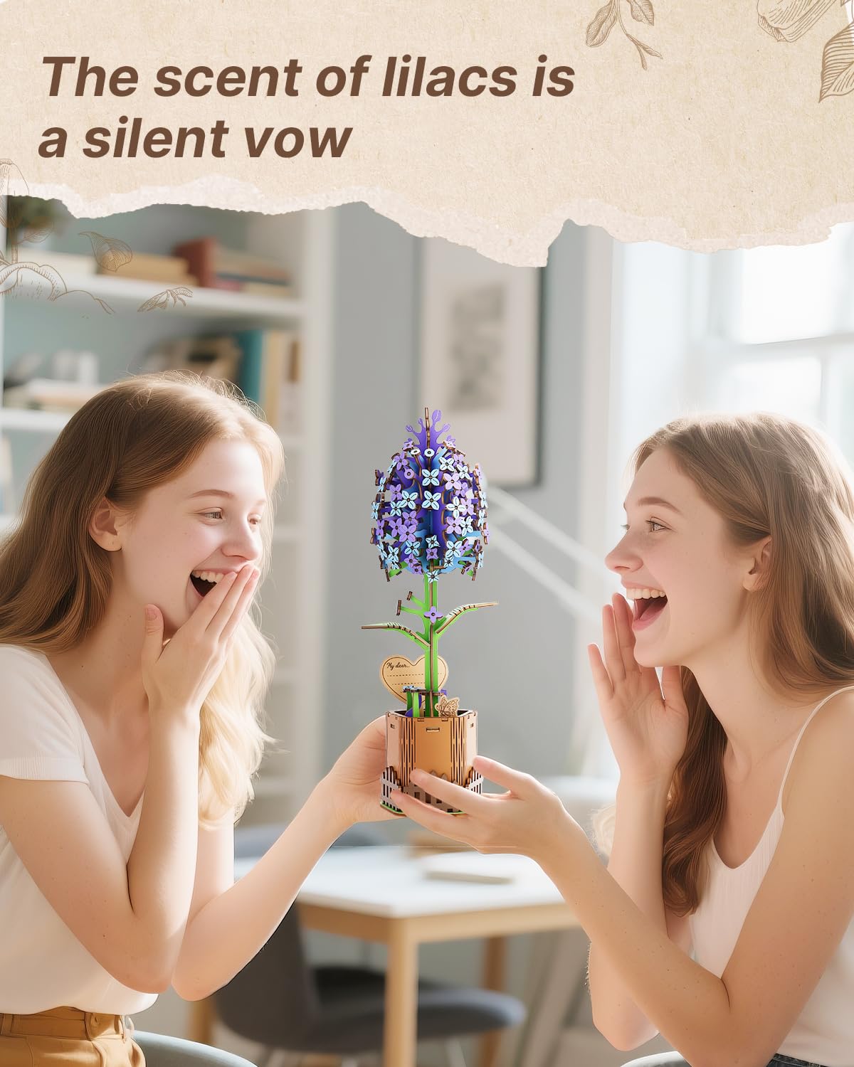 Kaayee 3D Flower Wooden Puzzles for Adults-Lilac, Wooden Flowers Model Kit Set DIY Crafts to Build, Mother's Day/Botanical Collection/Ideal Creative Gift Ideas/Housewarming（168 PCS） - Image 5