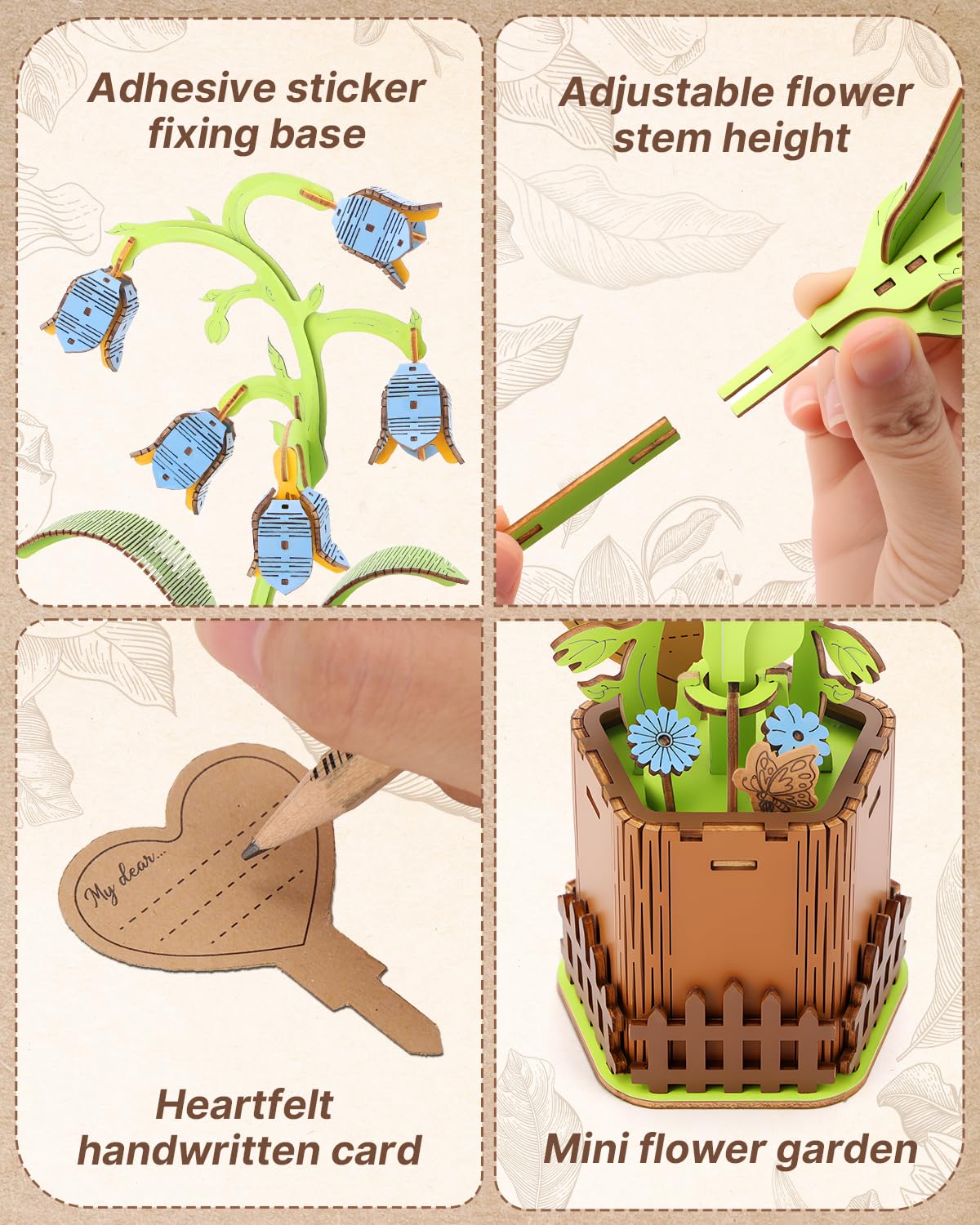 Kaayee 3D Flower Wooden Puzzles for Adults-Lily of the Valley, Wooden Flowers Model Kit Set DIY Crafts to Build, Mother's Day/Botanical Collection/Ideal Creative Gift Ideas/Housewarming（65 PCS） - Image 3