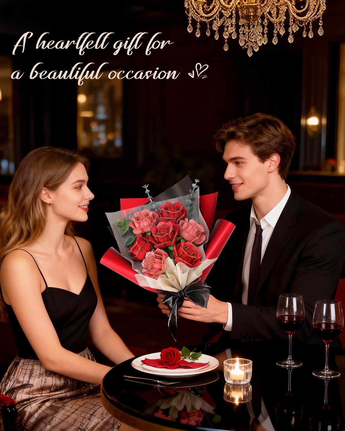 Kaayee 3D Wooden Puzzles Flower Bouquet, 368 Pieces DIY 3D Flowers Puzzle for Adults Model Kit Building Set, Creative Gift Idea for Lovers Home Decor (Red Roses/Pink Roses/Silver Dollar Leaves) - Image 6