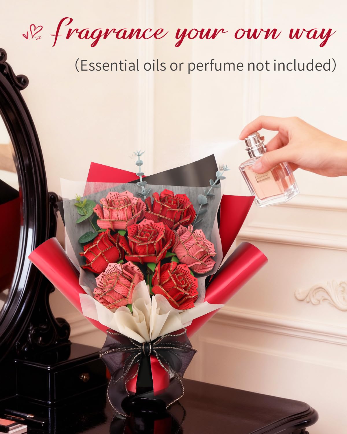 Kaayee 3D Wooden Puzzles Flower Bouquet, 368 Pieces DIY 3D Flowers Puzzle for Adults Model Kit Building Set, Creative Gift Idea for Lovers Home Decor (Red Roses/Pink Roses/Silver Dollar Leaves) - Image 7