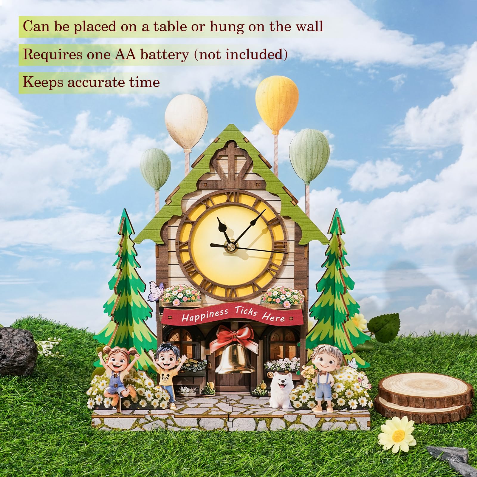 KAAYEE 3D Wooden Puzzles for Adults Balloon House Wooden Clock 3D Puzzle Kit – Whimsical Wall Clock with Floating Balloon Design & Swinging Bell Pendulum – DIY Assembly Art Decor - Image 4