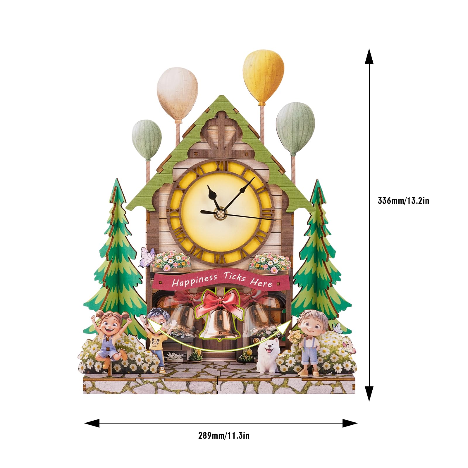 KAAYEE 3D Wooden Puzzles for Adults Balloon House Wooden Clock 3D Puzzle Kit – Whimsical Wall Clock with Floating Balloon Design & Swinging Bell Pendulum – DIY Assembly Art Decor - Image 5