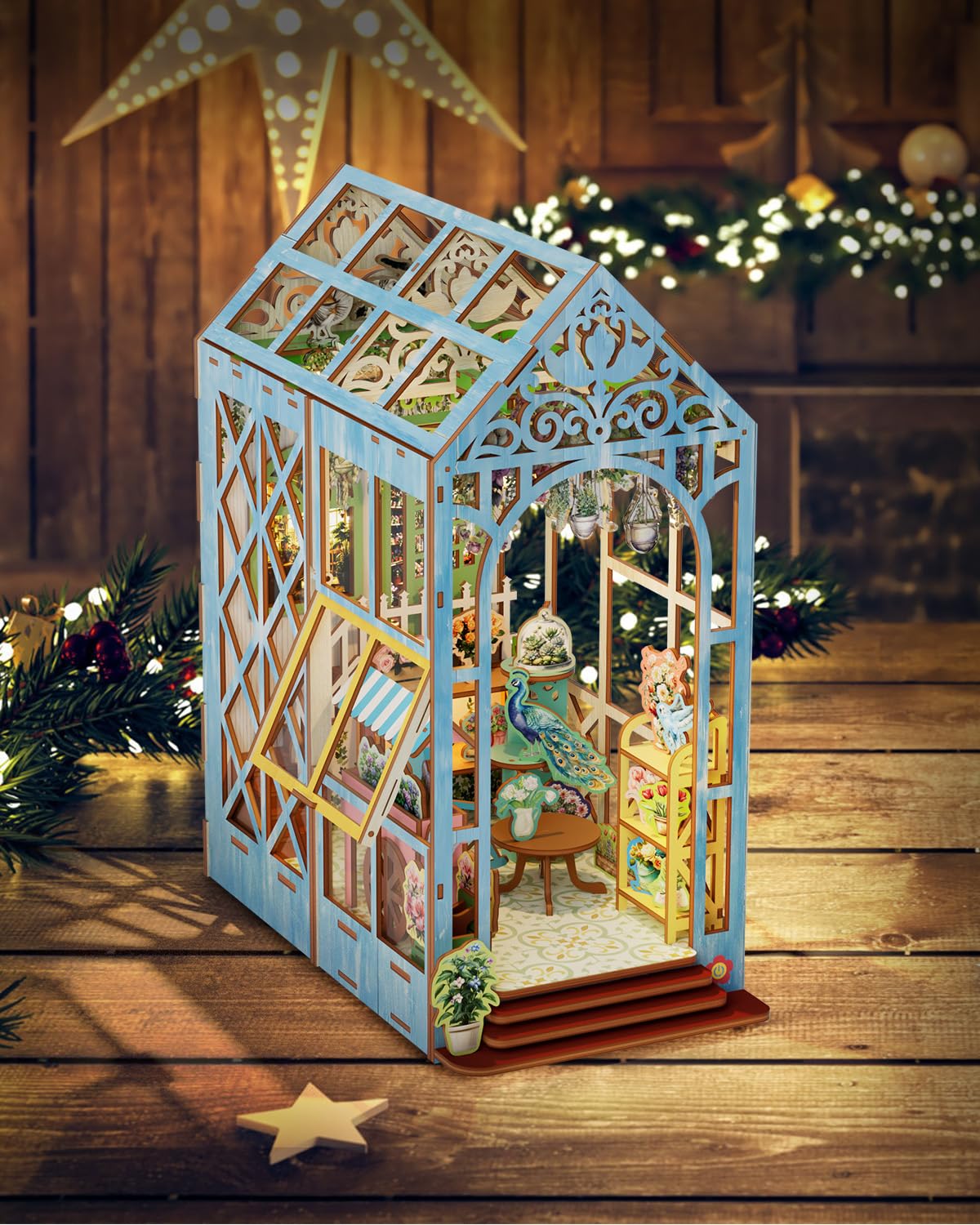 KAAYEE Book Nook Kit, 3D Wooden Puzzles for Adults, DIY Miniature House Kit for Adults, Booknook with LED Light, Gifts for Family, Friends and Book Lovers, Bookshelf Decor(Romantic Flower House) - Image 9
