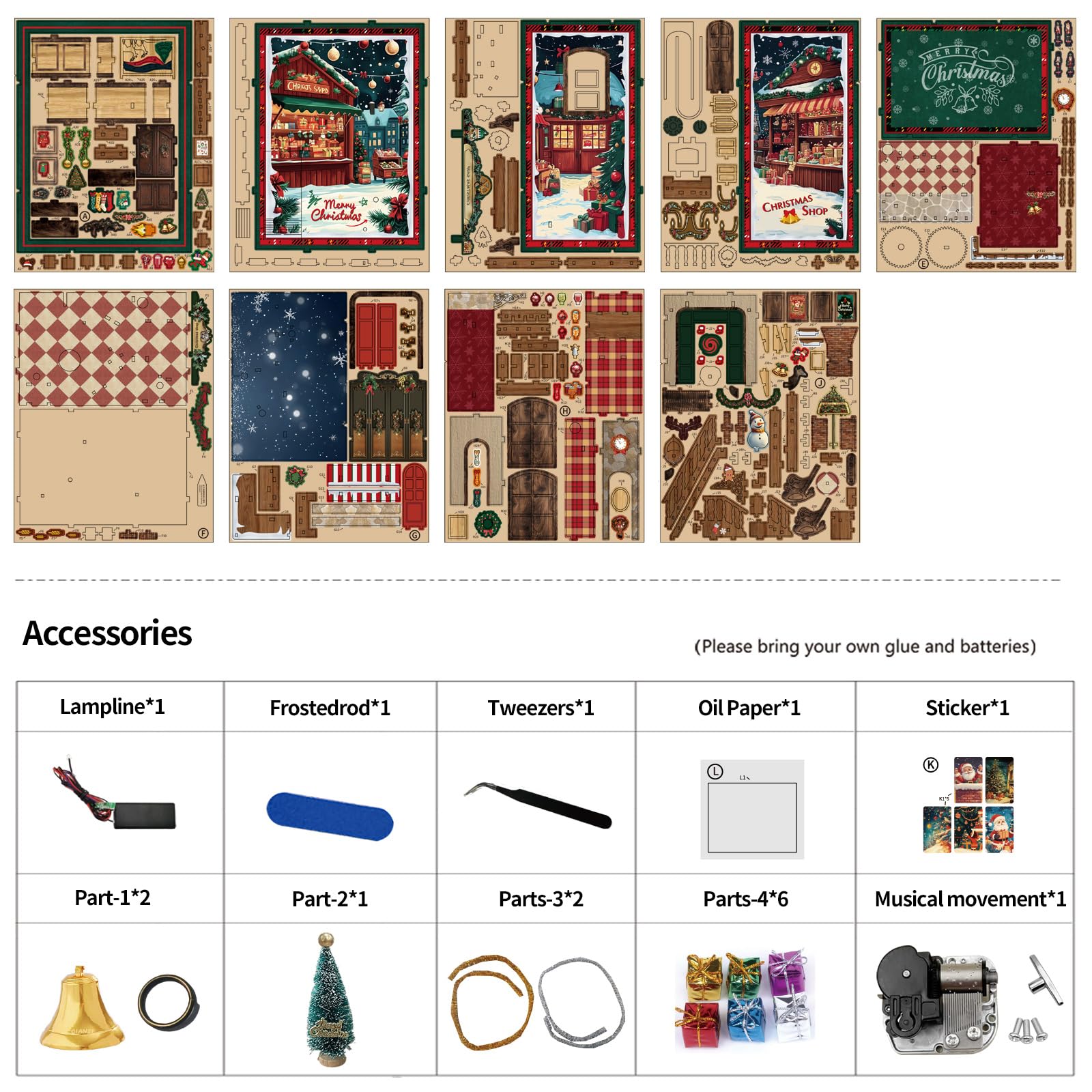 KAAYEE Book Nook Kit, 3D Wooden Puzzles for Adults, DIY Miniature House Kit for Adults, Booknook with LED Light, Gifts for Family, Friends and Book Lovers, Bookshelf Decor(Christmas Shop) - Image 9