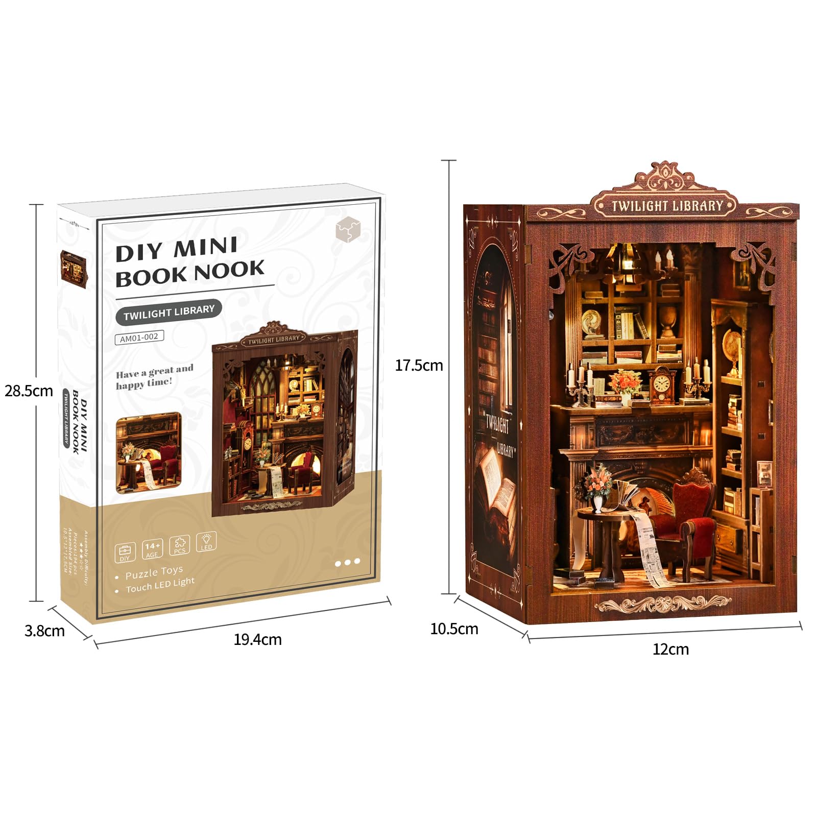 KAAYEE Book Nook Kit, 3D Wooden Puzzles for Adults, DIY Miniature House Kit for Adults, Booknook with LED Light, Gifts for Family, Friends and Book Lovers, Bookshelf Decor(Twinkling Light Library) - Image 8