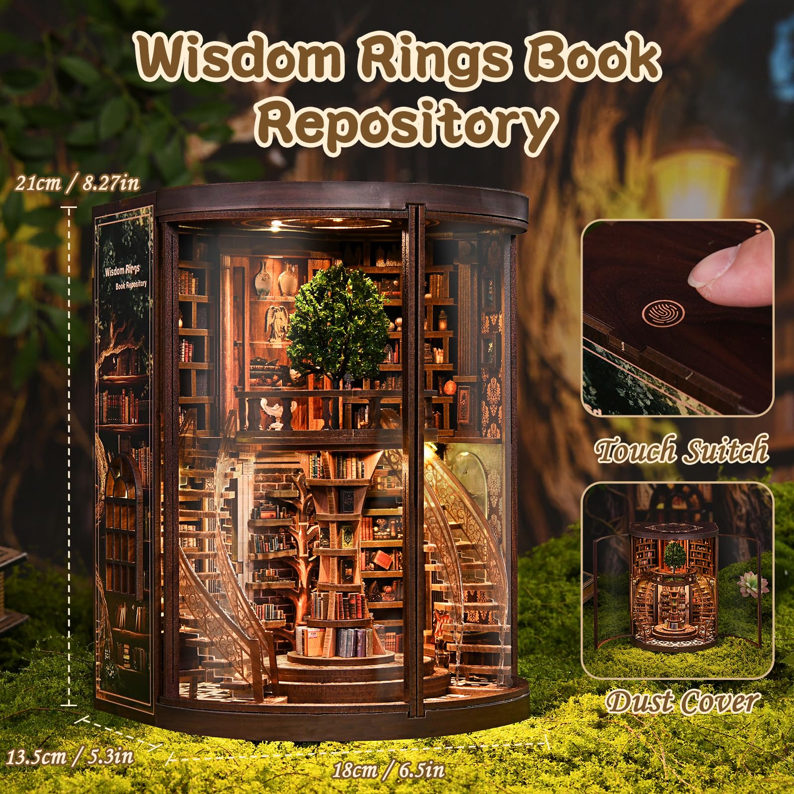 KAAYEE Book Nook Kit, 3D Wooden Puzzles for Adults, DIY Miniature House Kit for Adults, Booknook with LED Light, Gifts for Family, Friends and Book Lovers, Bookshelf Decor(Wisdom Rings) - Image 3