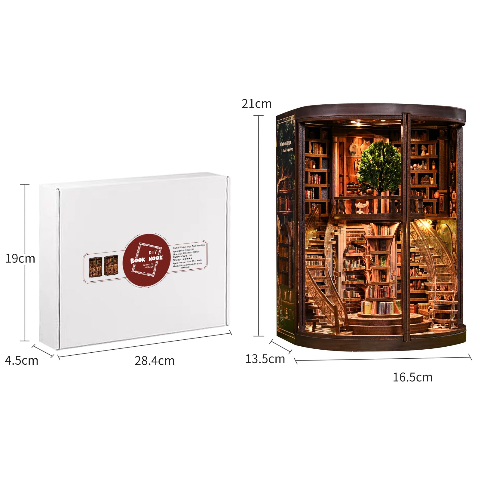 KAAYEE Book Nook Kit, 3D Wooden Puzzles for Adults, DIY Miniature House Kit for Adults, Booknook with LED Light, Gifts for Family, Friends and Book Lovers, Bookshelf Decor(Wisdom Rings) - Image 8