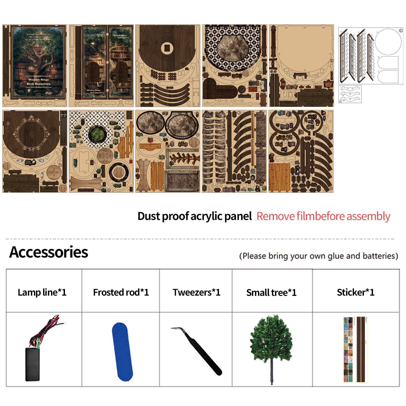 KAAYEE Book Nook Kit, 3D Wooden Puzzles for Adults, DIY Miniature House Kit for Adults, Booknook with LED Light, Gifts for Family, Friends and Book Lovers, Bookshelf Decor(Wisdom Rings) - Image 9