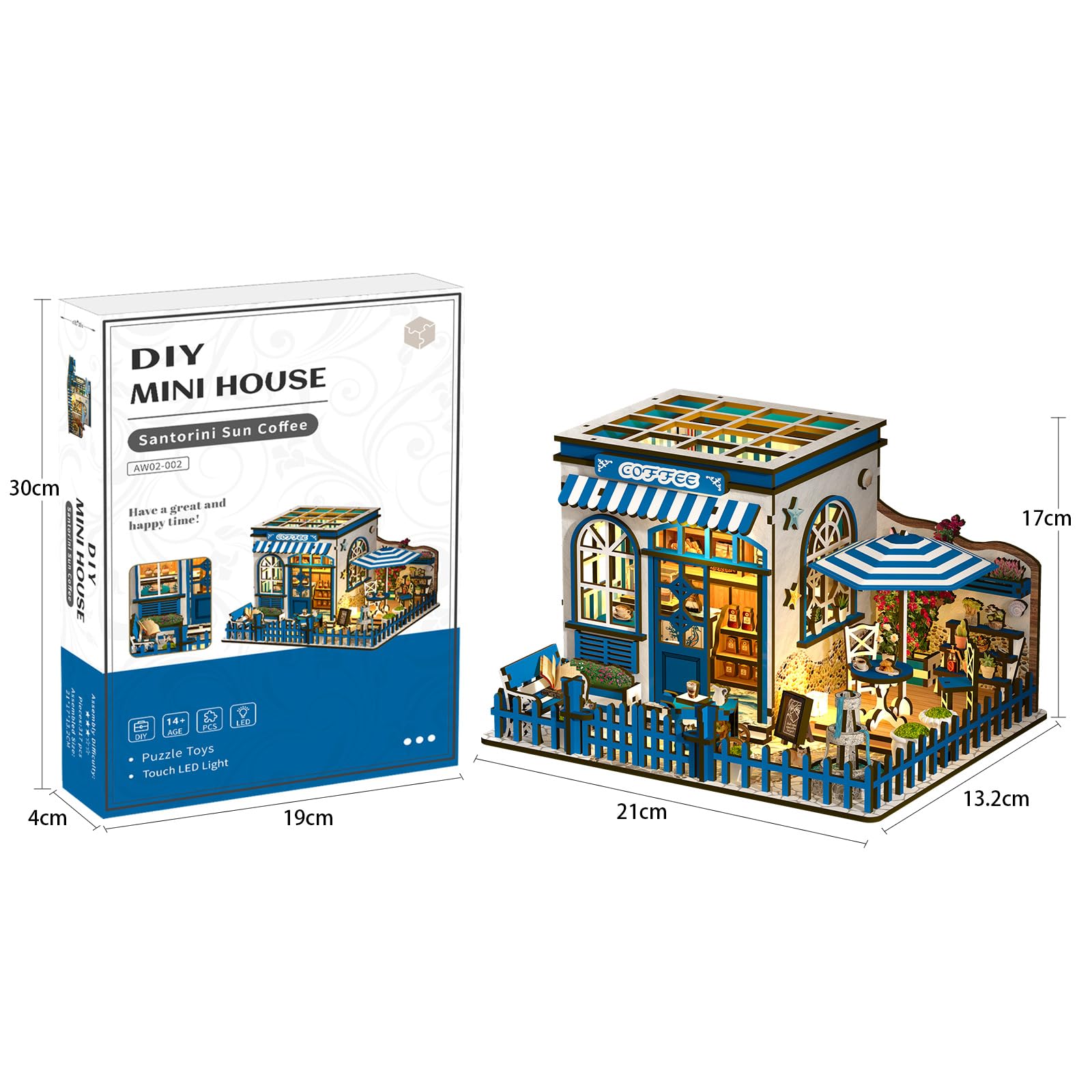 KAAYEE Book Nook Kit, 3D Wooden Puzzles for Adults, DIY Miniature House Kit for Adults, Booknook with LED Light, Gifts for Family, Friends and Book Lovers, Bookshelf Decor(Santorini Sun Café) - Image 8