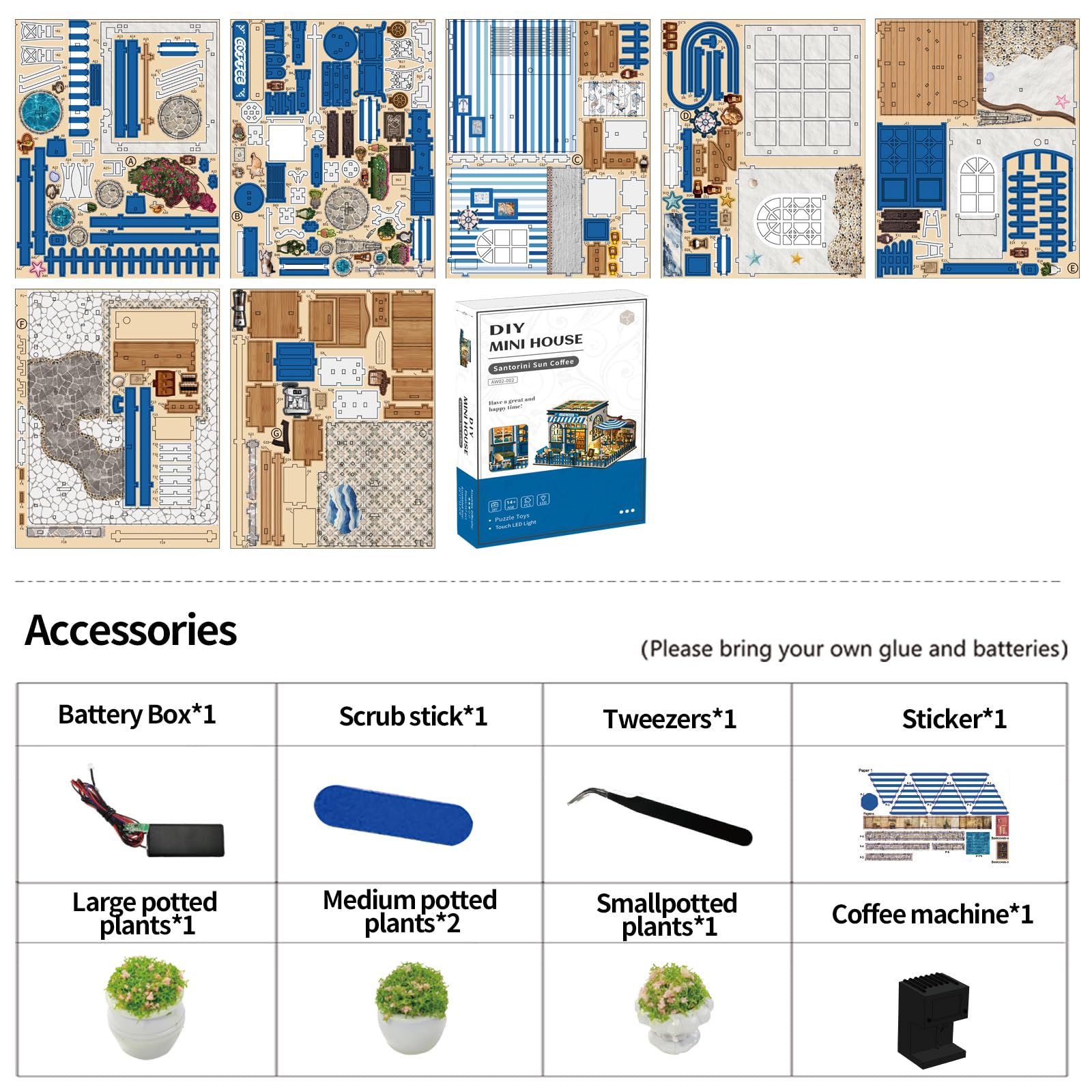 KAAYEE Book Nook Kit, 3D Wooden Puzzles for Adults, DIY Miniature House Kit for Adults, Booknook with LED Light, Gifts for Family, Friends and Book Lovers, Bookshelf Decor(Santorini Sun Café) - Image 9