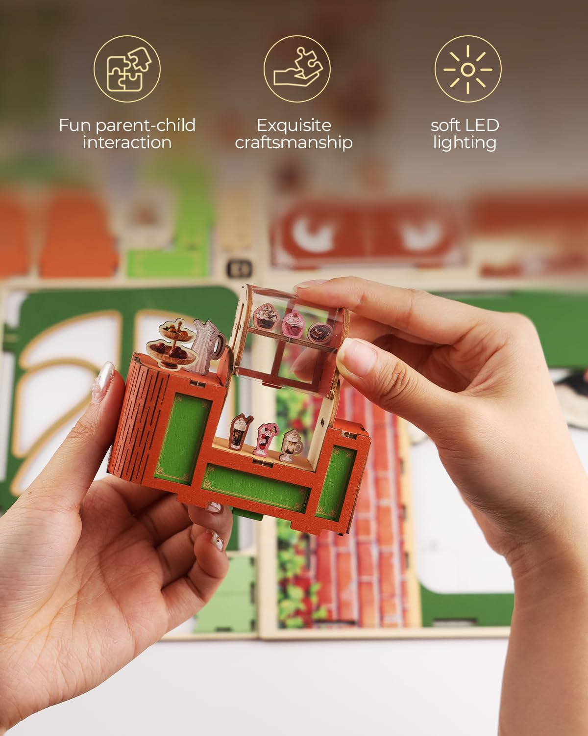 KAAYEE Book Nook Kit, 3D Wooden Puzzles for Adults, DIY Miniature House Kit for Adults, Booknook with LED Light, Gifts for Family, Friends and Book Lovers, Bookshelf Decor(Cat's Coffee House) - Image 6