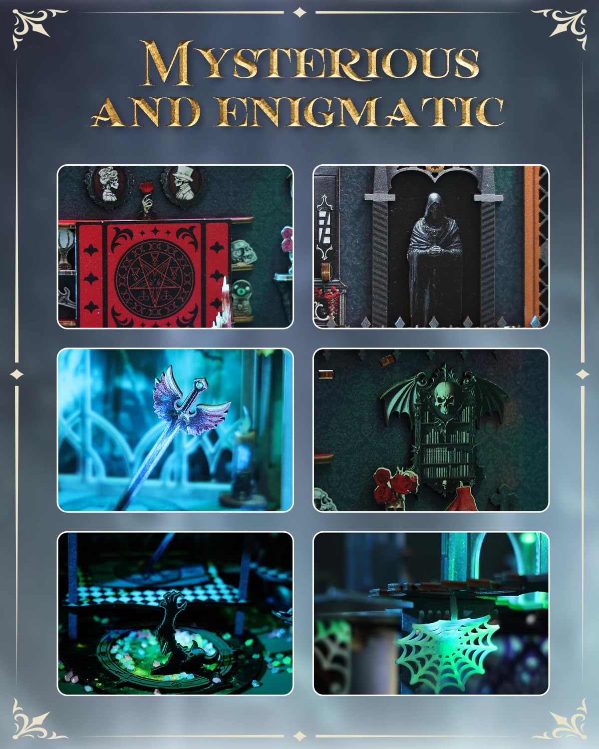 KAAYEE Book Nook Kit, 3D Wooden Puzzles for Adults, DIY Miniature House Kit for Adults, Booknook with LED Light, Gifts for Family, Friends and Book Lovers, Bookshelf Decor(Gothic Castle) - Image 3