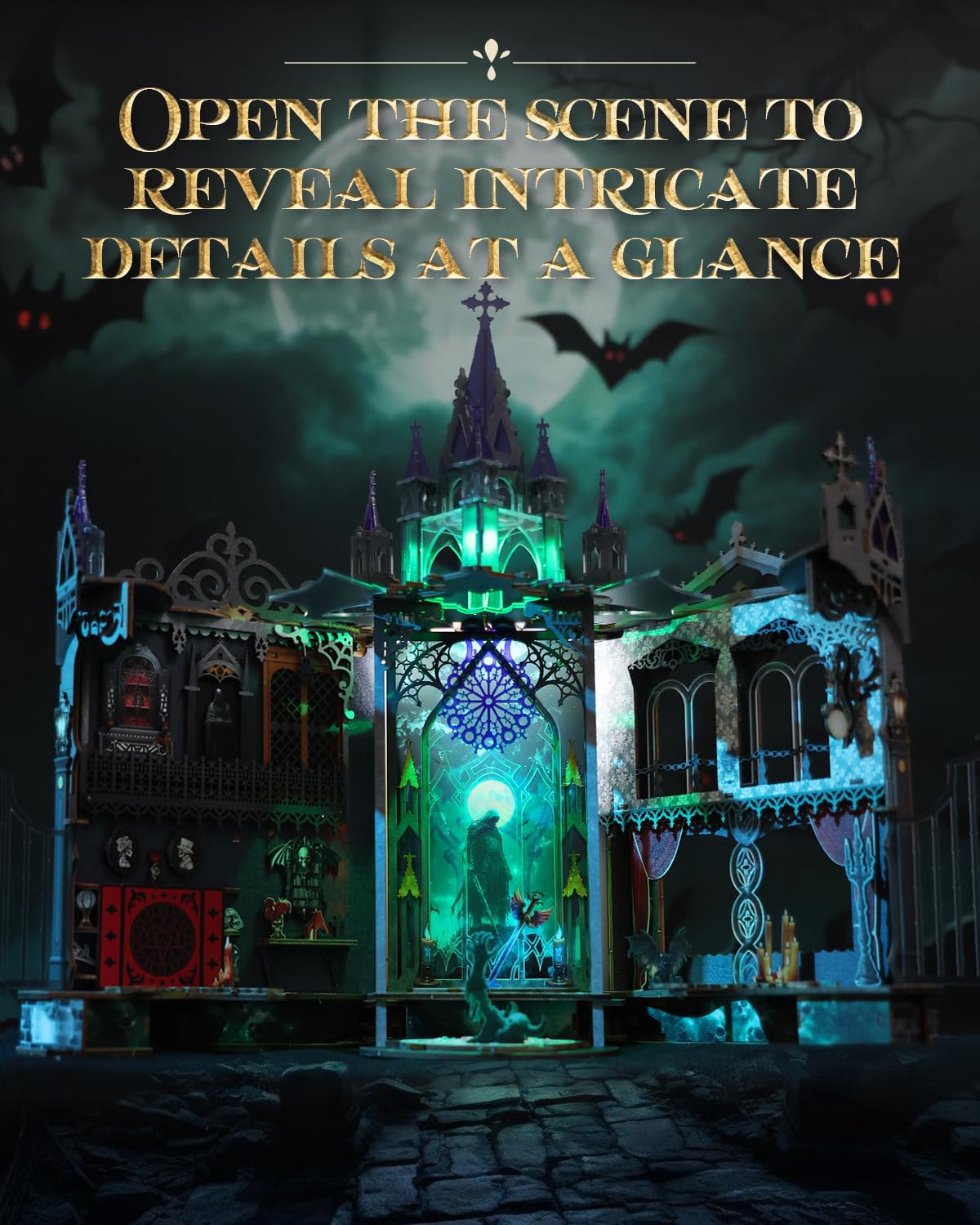 KAAYEE Book Nook Kit, 3D Wooden Puzzles for Adults, DIY Miniature House Kit for Adults, Booknook with LED Light, Gifts for Family, Friends and Book Lovers, Bookshelf Decor(Gothic Castle) - Image 5