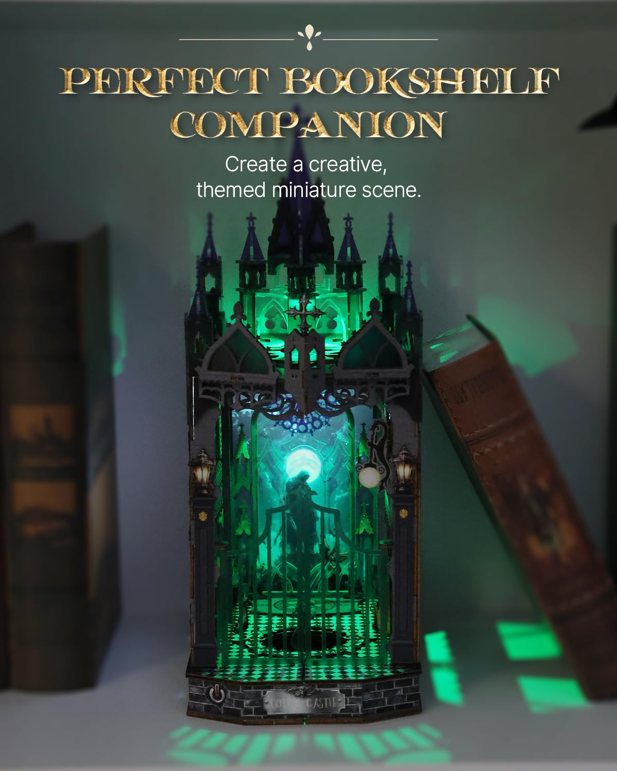 KAAYEE Book Nook Kit, 3D Wooden Puzzles for Adults, DIY Miniature House Kit for Adults, Booknook with LED Light, Gifts for Family, Friends and Book Lovers, Bookshelf Decor(Gothic Castle) - Image 6