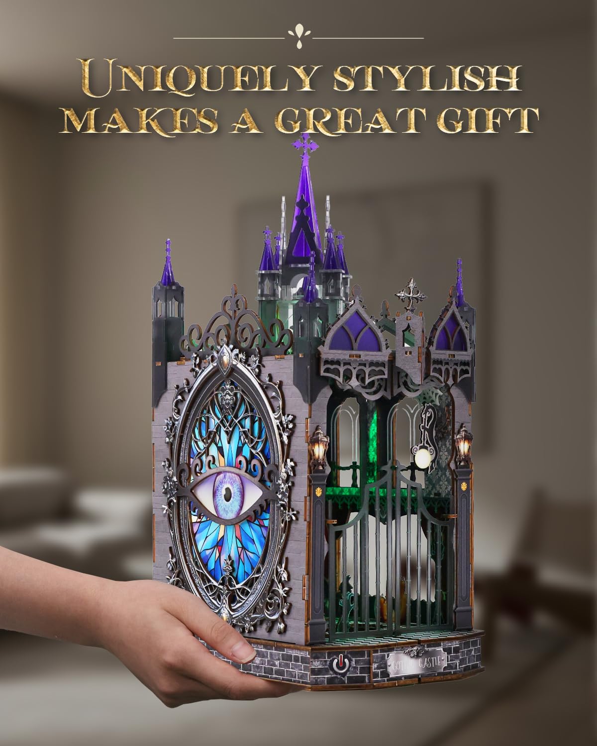 KAAYEE Book Nook Kit, 3D Wooden Puzzles for Adults, DIY Miniature House Kit for Adults, Booknook with LED Light, Gifts for Family, Friends and Book Lovers, Bookshelf Decor(Gothic Castle) - Image 7