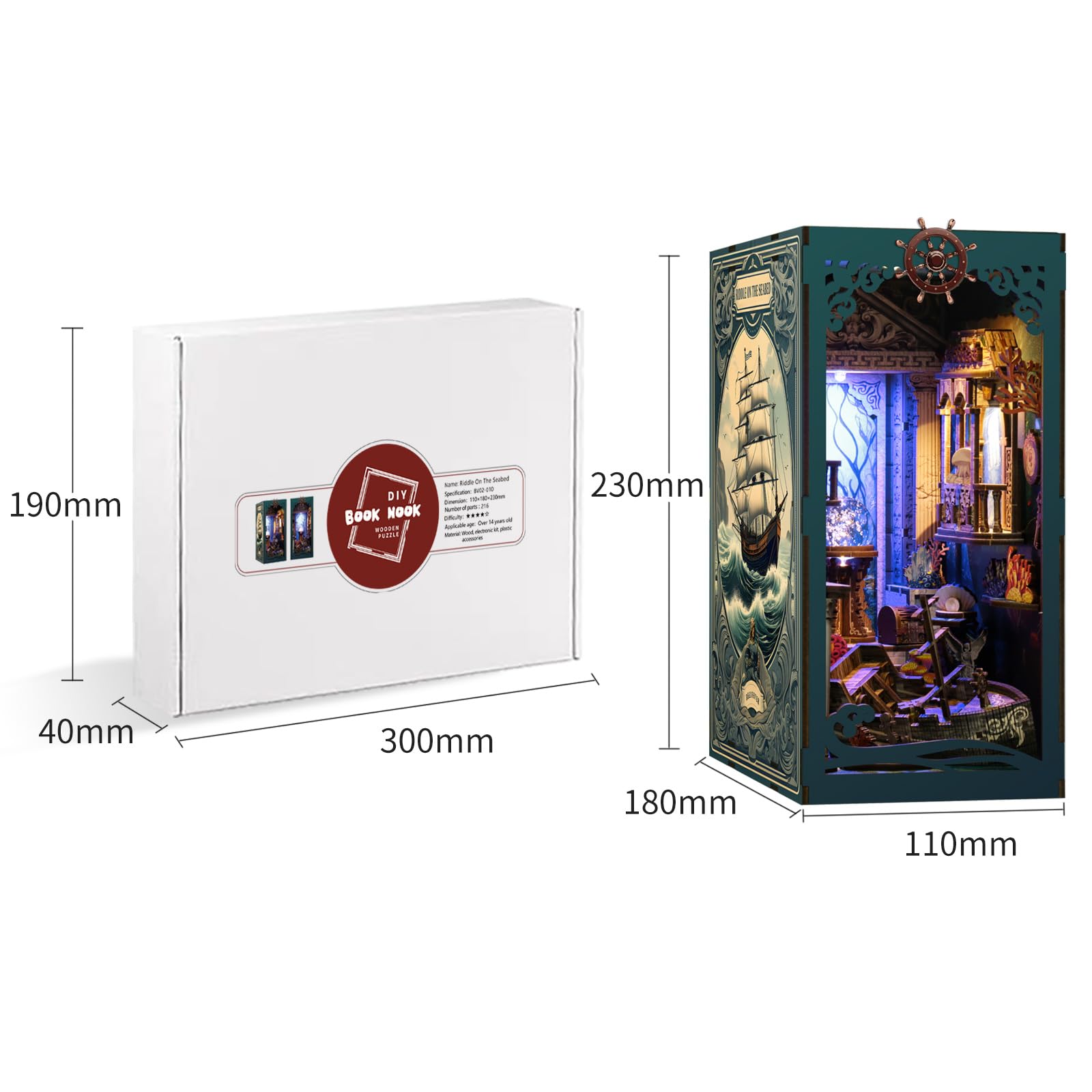 KAAYEE Book Nook Kit, 3D Wooden Puzzles for Adults, DIY Miniature House Kit for Adults, Booknook with LED Light, Gifts for Family, Friends and Book Lovers, Bookshelf Decor(Deep Sea Shadows) - Image 8