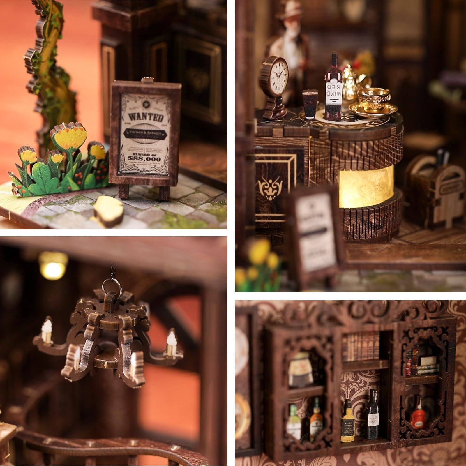 KAAYEE Book Nook Kit, 3D Wooden Puzzles for Adults, DIY Miniature House Kit for Adults, Booknook with LED Light, Gifts for Family, Friends and Book Lovers, Bookshelf Decor(Serene Café) - Image 5