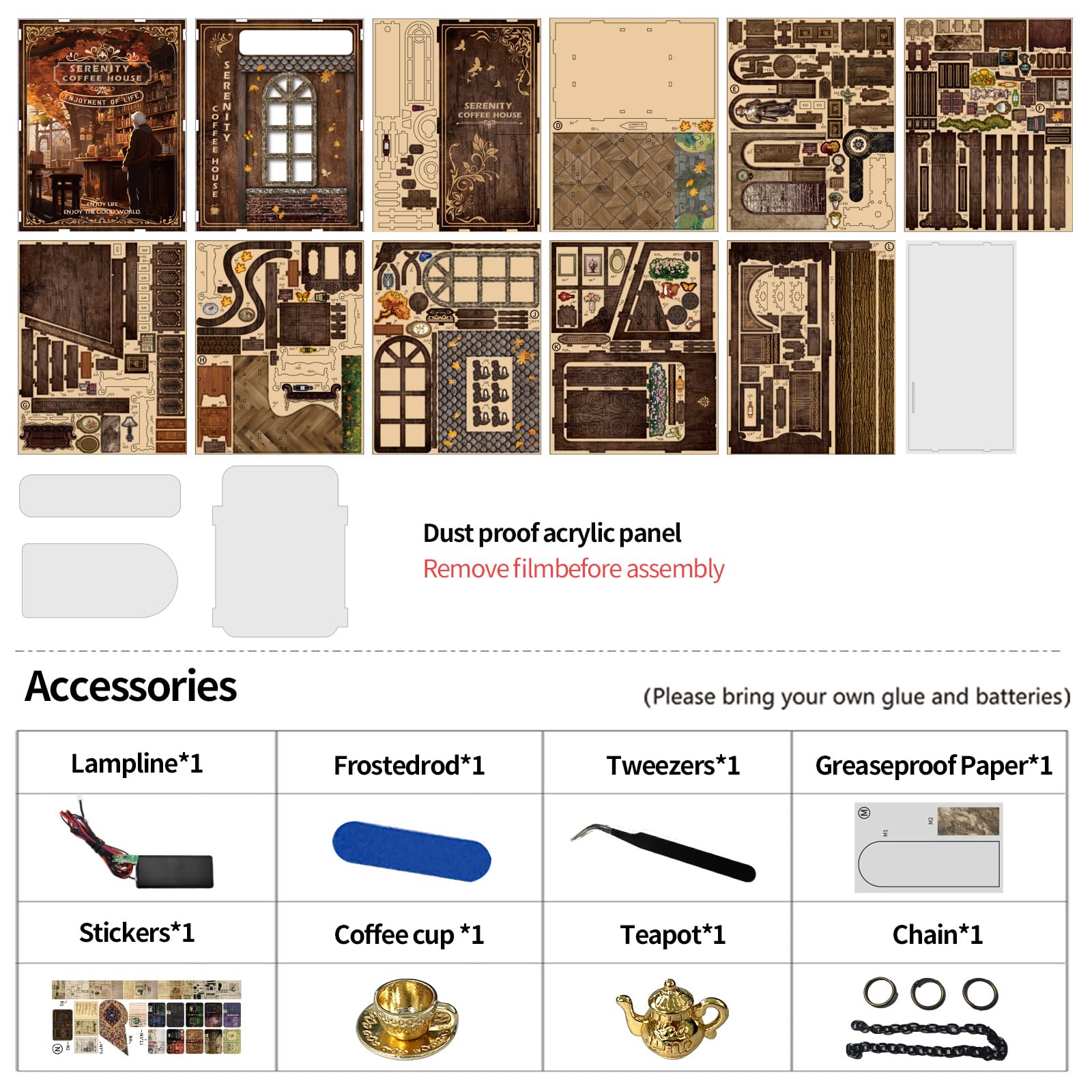 KAAYEE Book Nook Kit, 3D Wooden Puzzles for Adults, DIY Miniature House Kit for Adults, Booknook with LED Light, Gifts for Family, Friends and Book Lovers, Bookshelf Decor(Serene Café) - Image 7