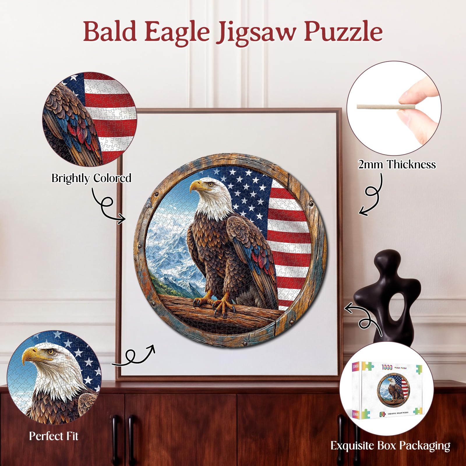 KAAYEE Puzzles for Adults 1000 Pieces, Bald Eagle Circular Jigsaw Puzzles 1000 Piece, 26.6in Round Impossible Hard Difficult Challenging Puzzle for Adults Birthday Home Decor - Image 6