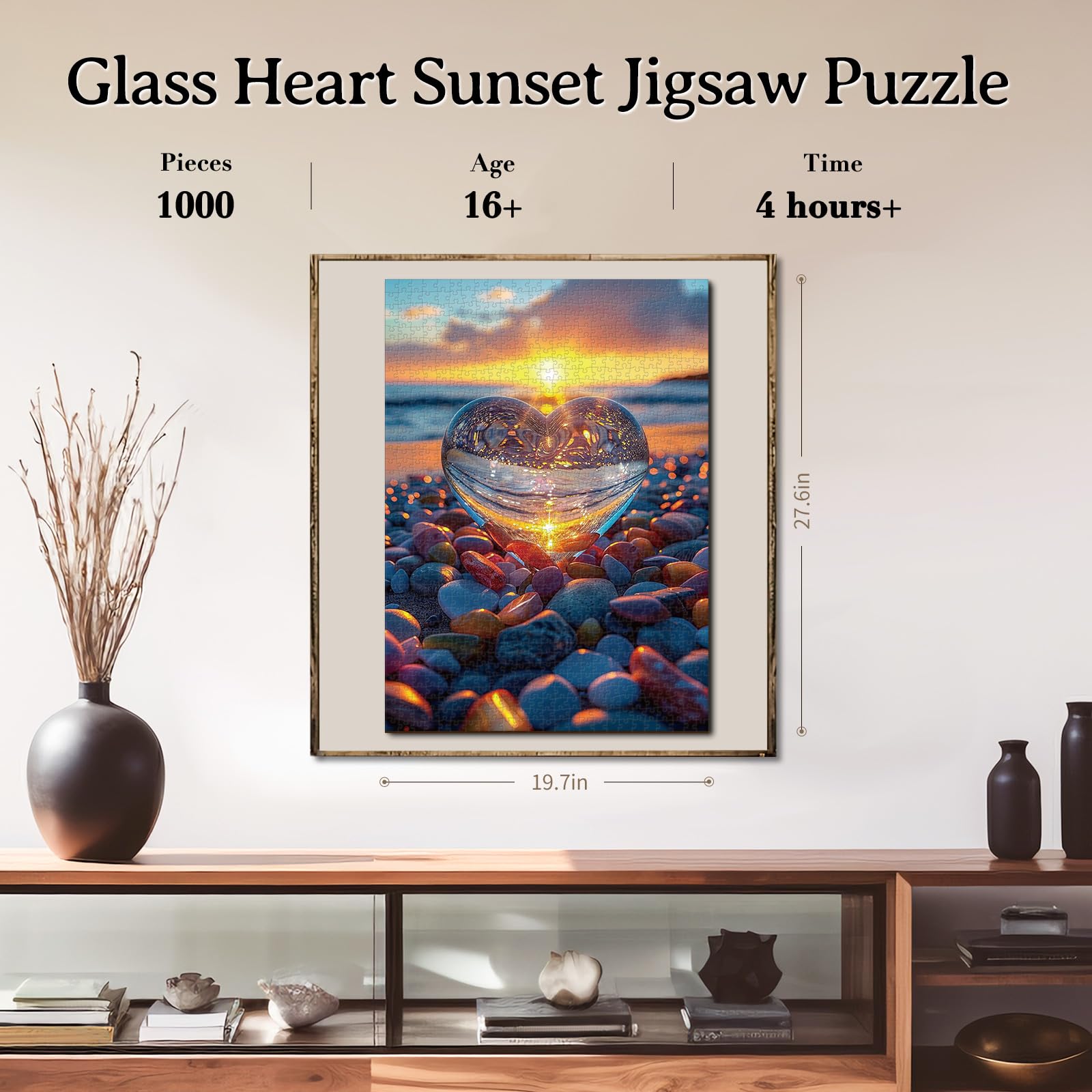 KAAYEE Puzzles for Adults 1000 Pieces, Paper Square Jigsaw Puzzles 1000 Piece, Impossible Hard Difficult Challenging Puzzle for Adults Birthday Home Decor (Glass Heart Sunset) - Image 3