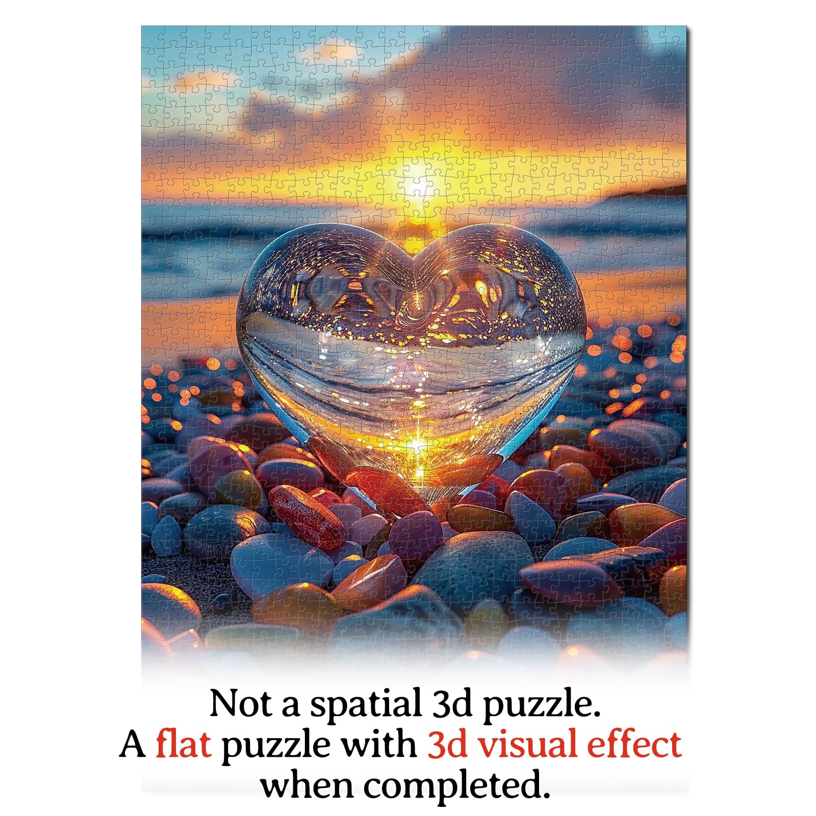 KAAYEE Puzzles for Adults 1000 Pieces, Paper Square Jigsaw Puzzles 1000 Piece, Impossible Hard Difficult Challenging Puzzle for Adults Birthday Home Decor (Glass Heart Sunset) - Image 7