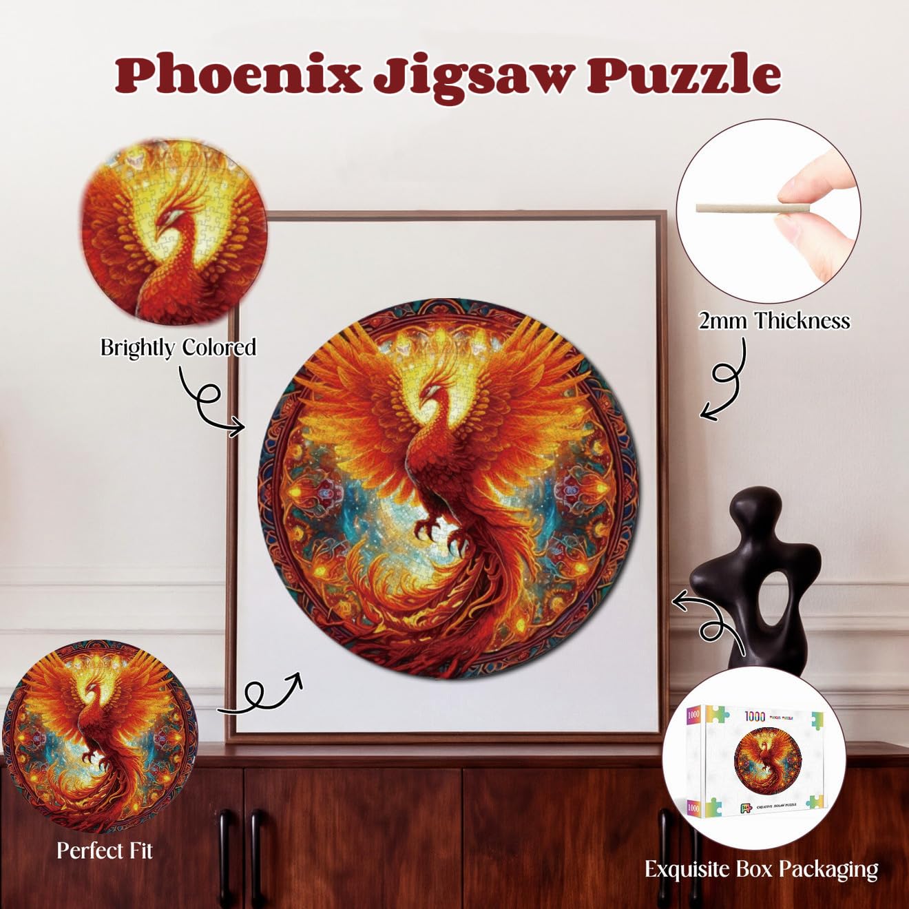 KAAYEE Puzzles for Adults 1000 Pieces, Phoenix Circular Jigsaw Puzzles 1000 Piece, 26.6in Round Impossible Hard Difficult Challenging Puzzle for Adults Birthday Home Decor - Image 3