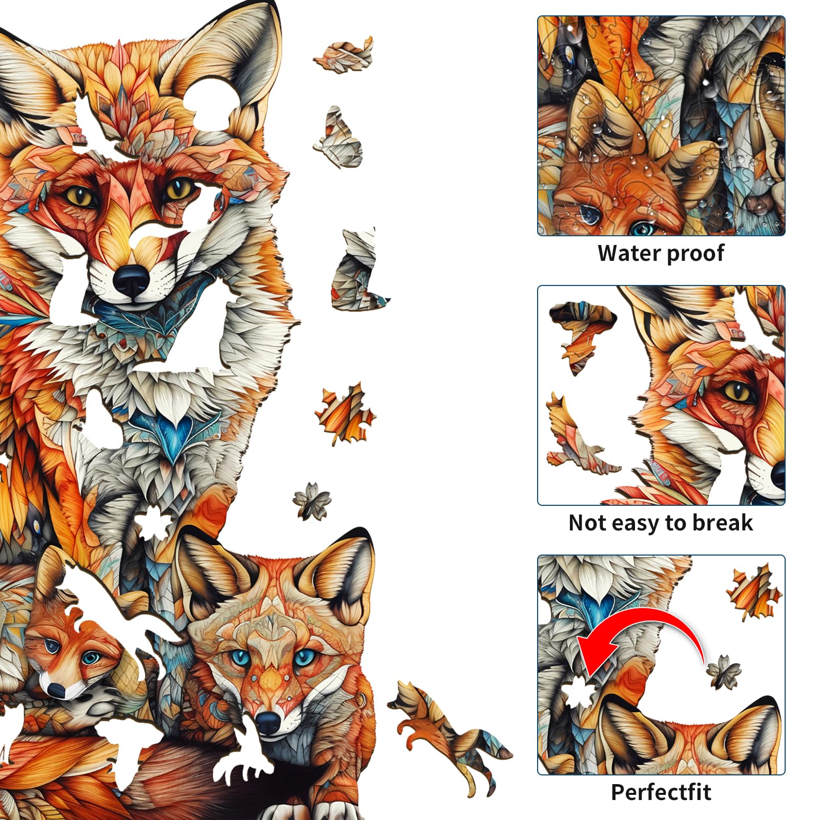 KAAYEE Wooden Jigsaw Puzzles-Wooden Puzzle Adult Unique Shape Advanced Fox Wooden Jigsaw Puzzle for Adult,Best Gift for Adults (XL) - Image 5
