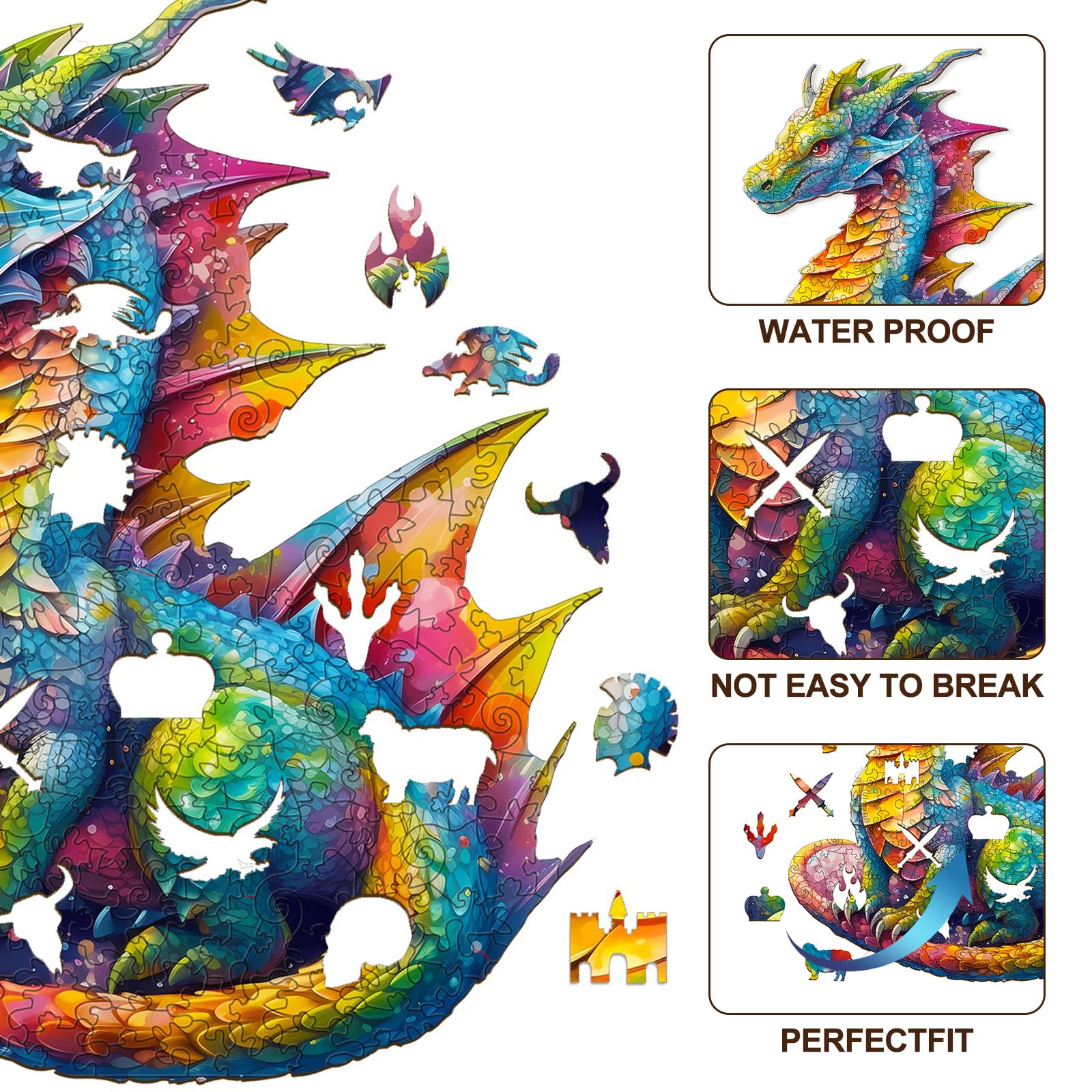 KAAYEE Wooden Jigsaw Puzzles-Wooden Puzzle Adult Unique Shape Advanced Dragon Wood Puzzle Adult, Fathers Christmas Family Puzzles for Over 16 Year Old 14 * 12in 280pcs - Image 4