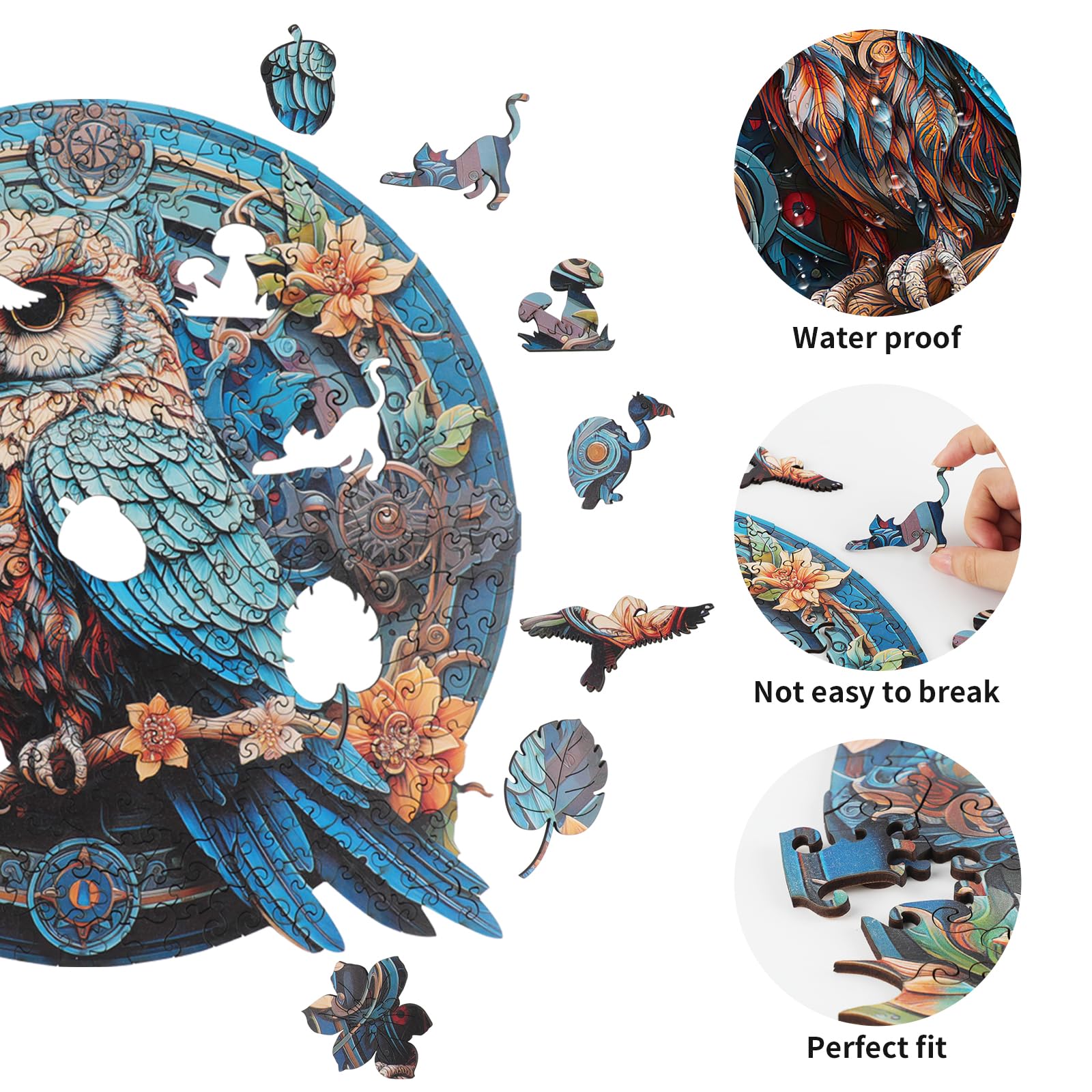 KAAYEE Wooden Jigsaw Puzzles-Wooden Puzzle Adult Unique Shape Advanced Wise Owl Wooden Jigsaw Puzzle for Adult Game Christmas Birthday Fathers 11.7 * 11.3 in 263 pcs - Image 4