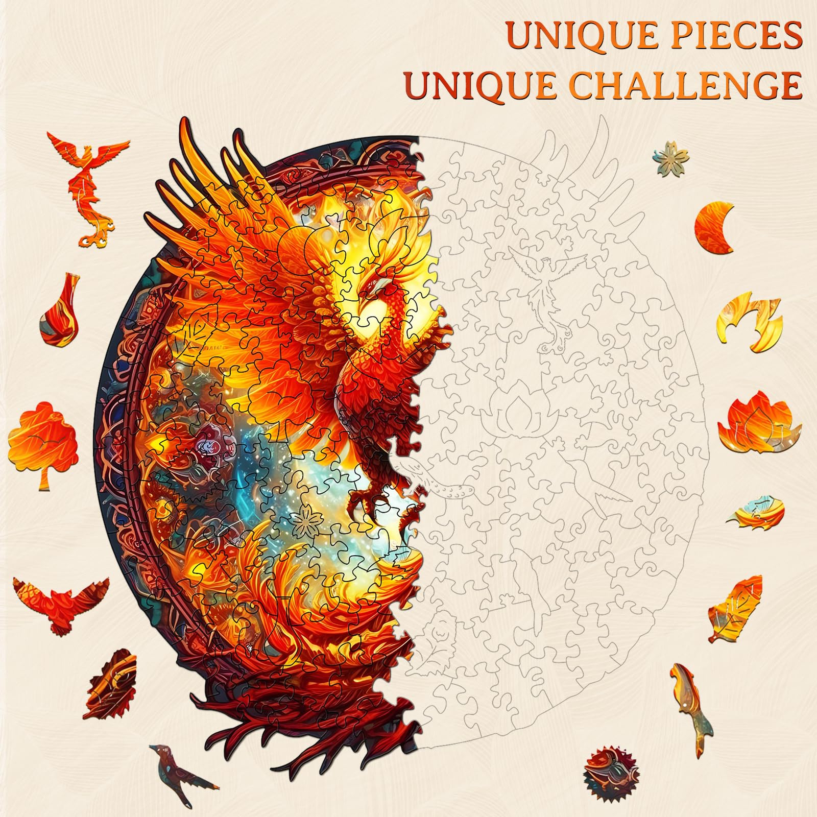 KAAYEE Wooden Jigsaw Puzzles-Wooden Puzzle for Adult Unique Shape Advanced Phoenix Wood Puzzle Adults, Fathers Mother Gifts Christmas Family Puzzles 8.5 * 7.9in 100pcs - Image 4