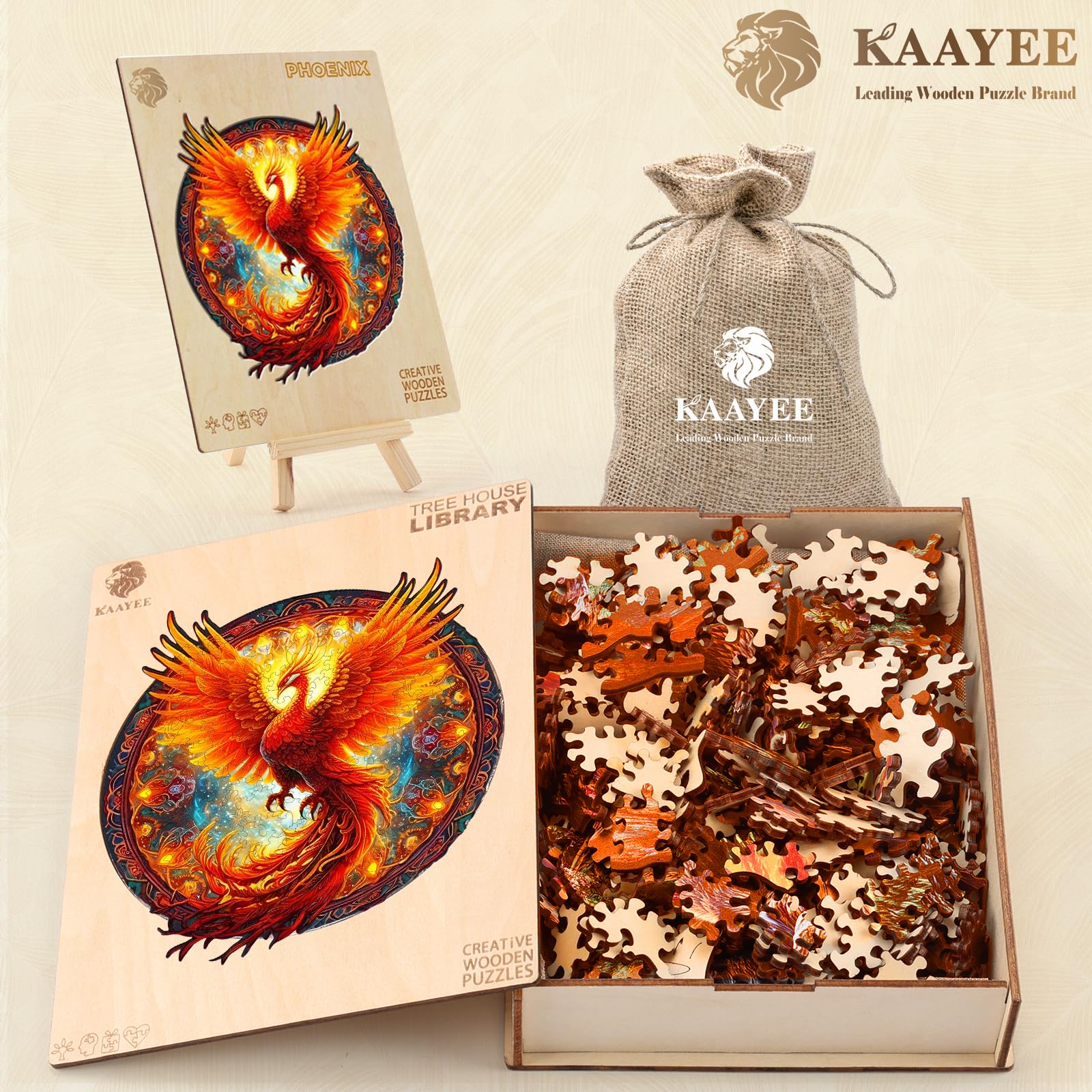 KAAYEE Wooden Jigsaw Puzzles-Wooden Puzzle for Adult Unique Shape Advanced Phoenix Wood Puzzle Adults, Fathers Mother Gifts Christmas Family Puzzles 8.5 * 7.9in 100pcs - Image 7