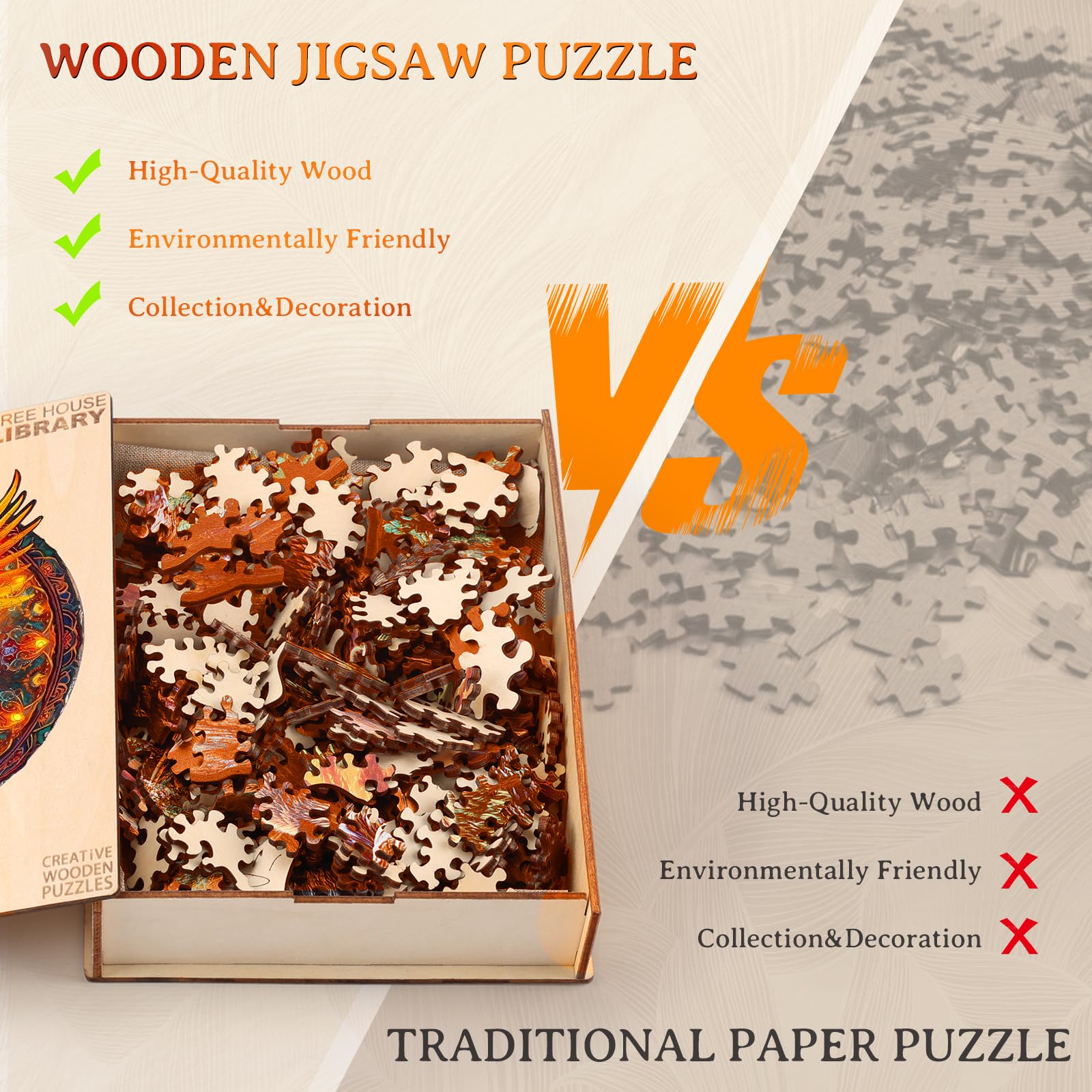 KAAYEE Wooden Jigsaw Puzzles-Wooden Puzzle for Adult Unique Shape Advanced Phoenix Wood Puzzle Adults, Fathers Mother Gifts Christmas Family Puzzles 8.5 * 7.9in 100pcs - Image 8