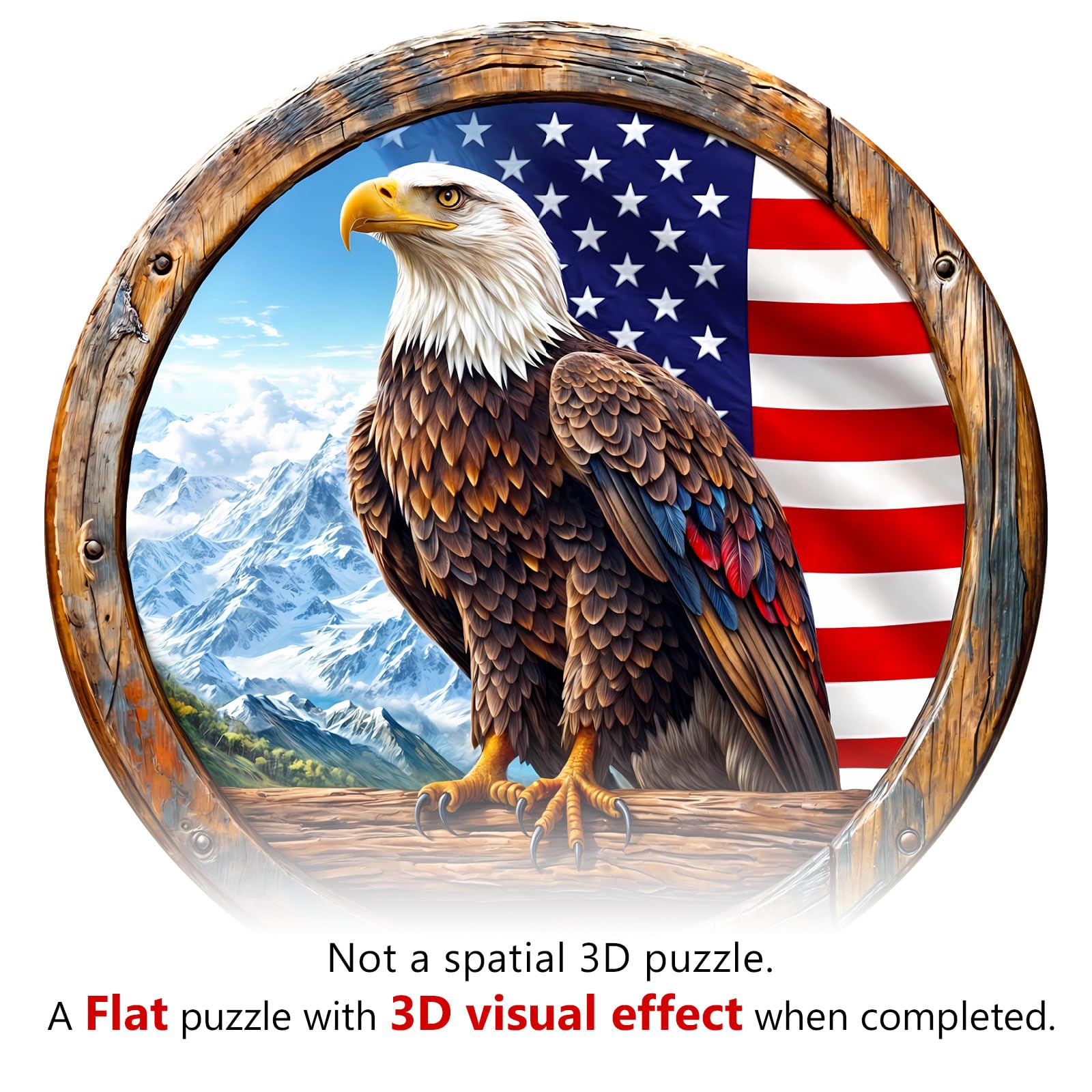 KAAYEE Wooden Puzzles for Adults, 3D Vision Effect Bald Eagle Wooden Jigsaw Puzzle Unique Shape Wood Puzzle Adult, Flat Puzzle Birthday Fathers Family Game (S-8.5 * 8.5in-100pcs) - Image 4