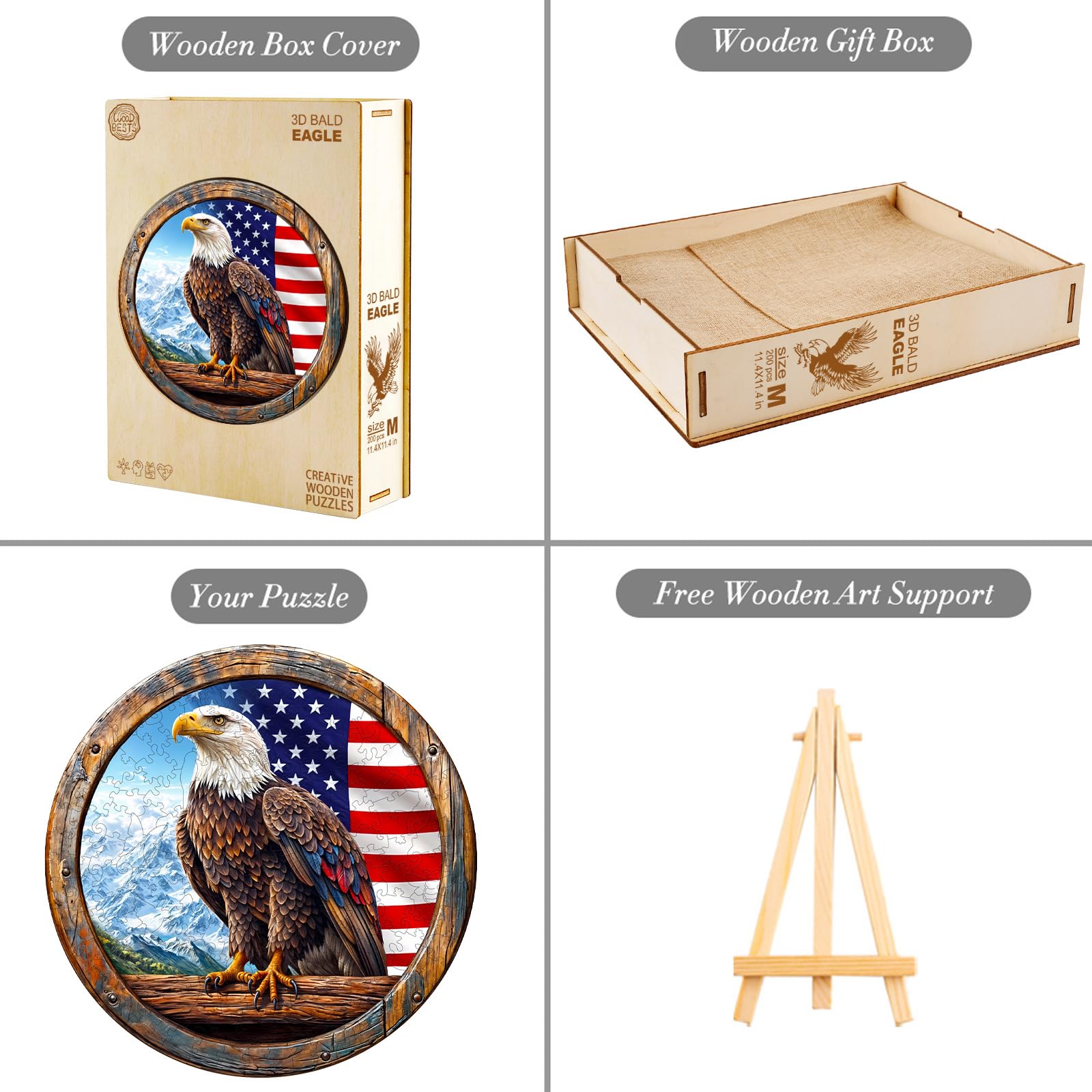 KAAYEE Wooden Puzzles for Adults, 3D Vision Effect Bald Eagle Wooden Jigsaw Puzzle Unique Shape Wood Puzzle Adult, Flat Puzzle Birthday Fathers Family Game (S-8.5 * 8.5in-100pcs) - Image 5